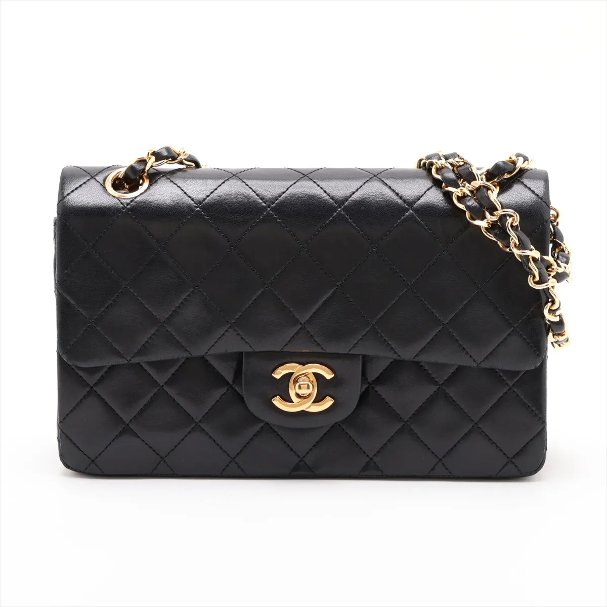 Matelassé 23 Small Lambskin Double Flap Double Chain Bag, Black with Gold Hardware, 0686939, Serial Number 0-series, A01113