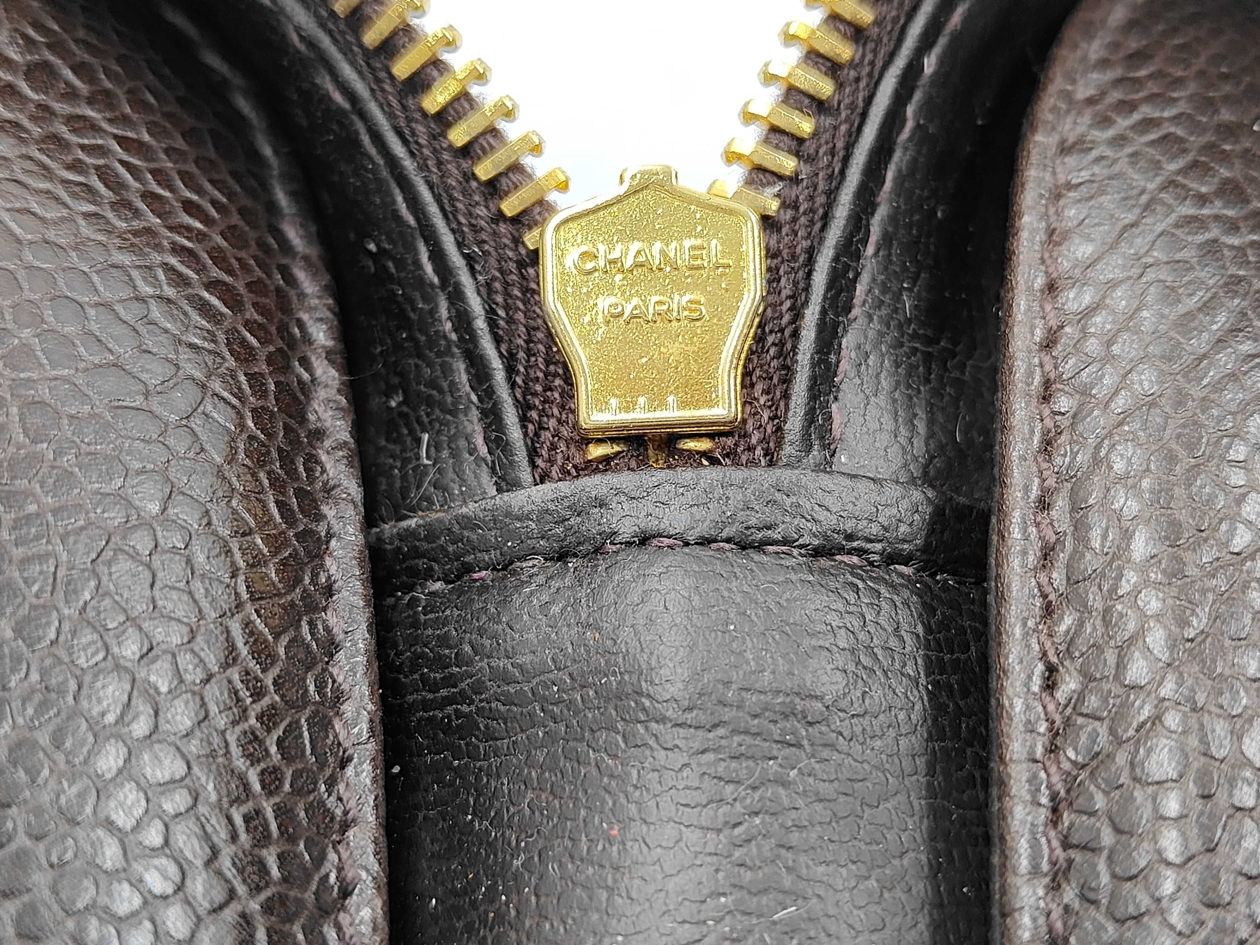 Caviar Skin Coco Mark Vanity Bag with Gold Hardware, Brown — view 15