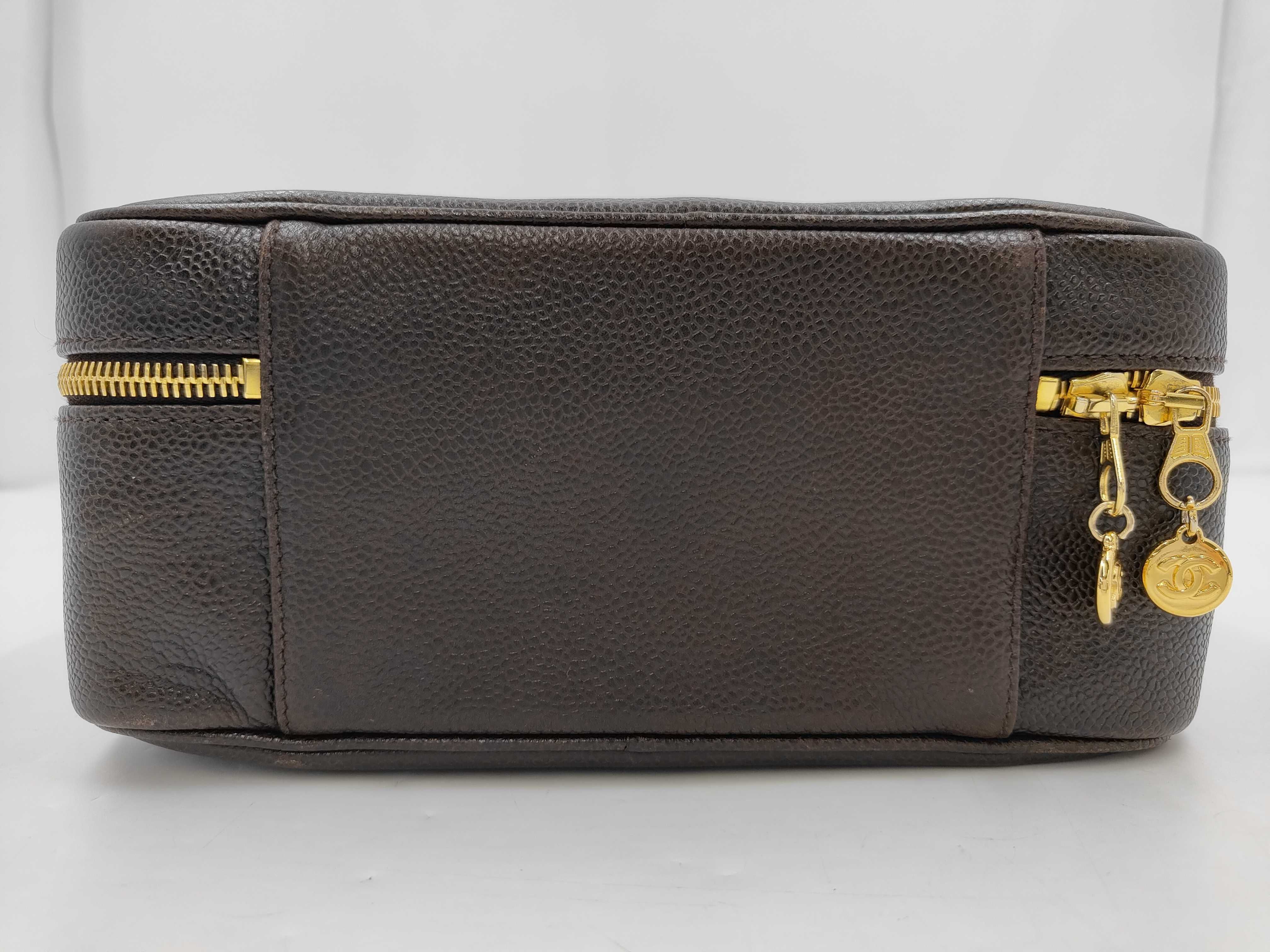 Caviar Skin Coco Mark Vanity Bag with Gold Hardware, Brown — view 3