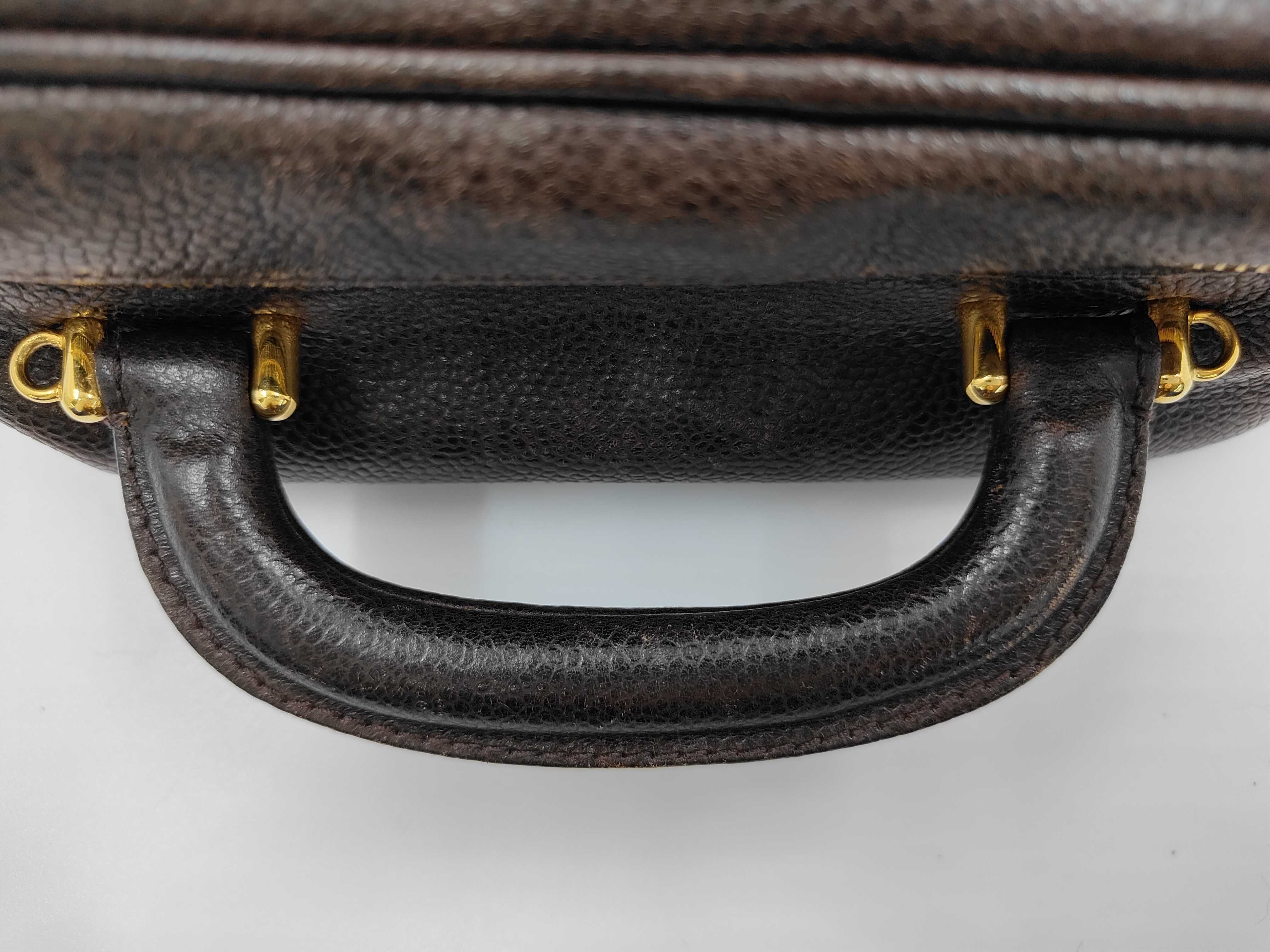 Caviar Skin Coco Mark Vanity Bag with Gold Hardware, Brown — view 5