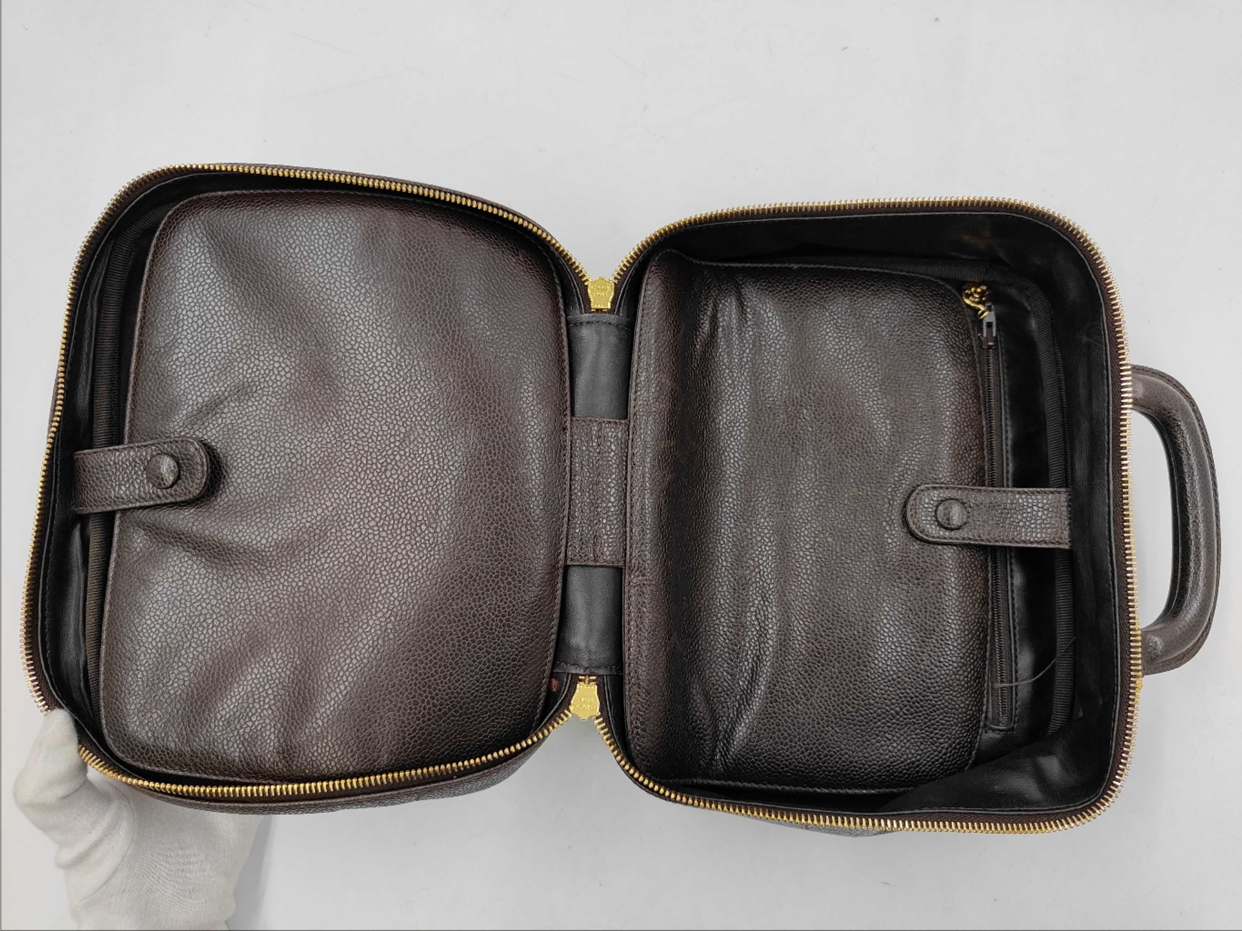 Caviar Skin Coco Mark Vanity Bag with Gold Hardware, Brown — view 8
