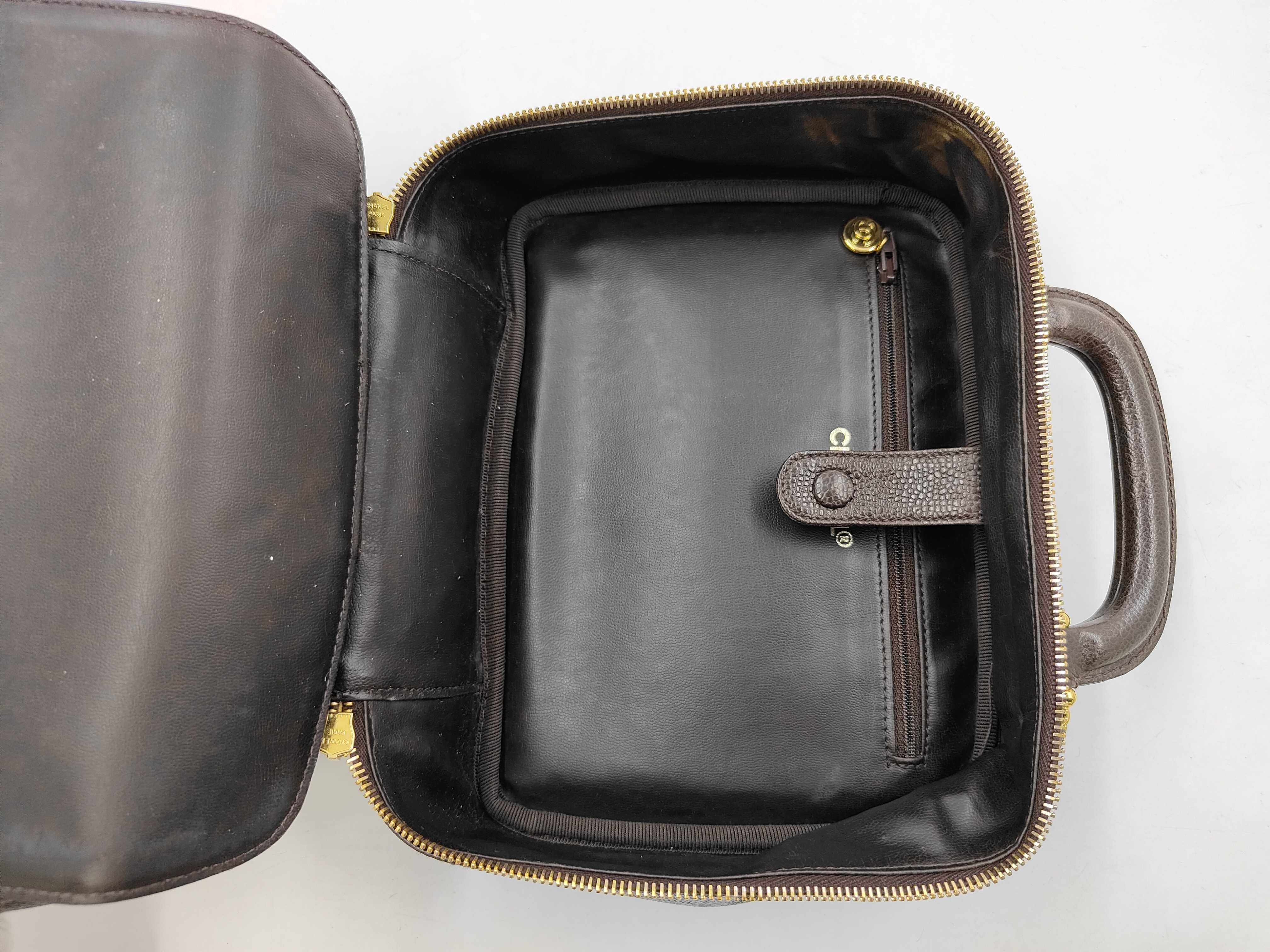Caviar Skin Coco Mark Vanity Bag with Gold Hardware, Brown — view 9