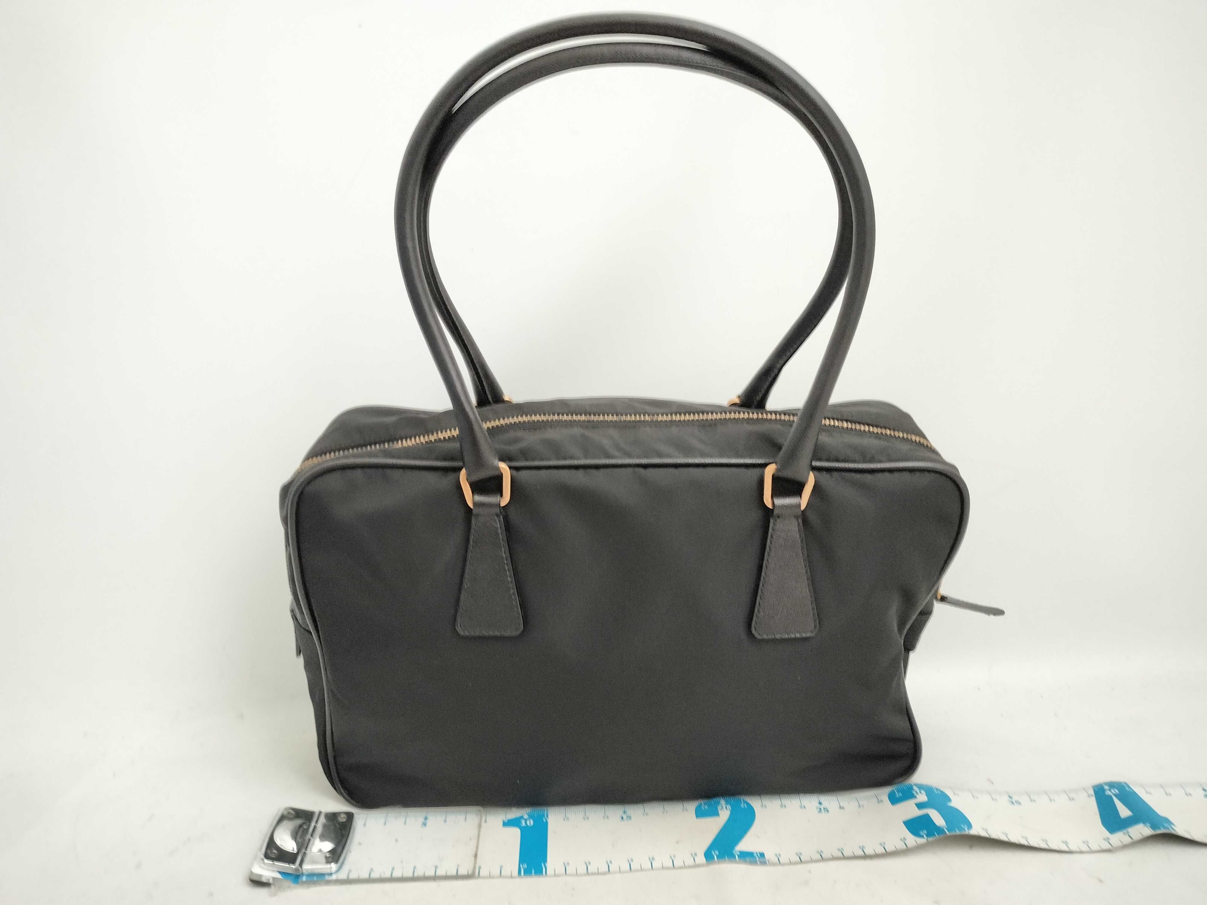 Triangular Plate Nylon x Leather Black Gold Hardware 26 Handbag — view 2