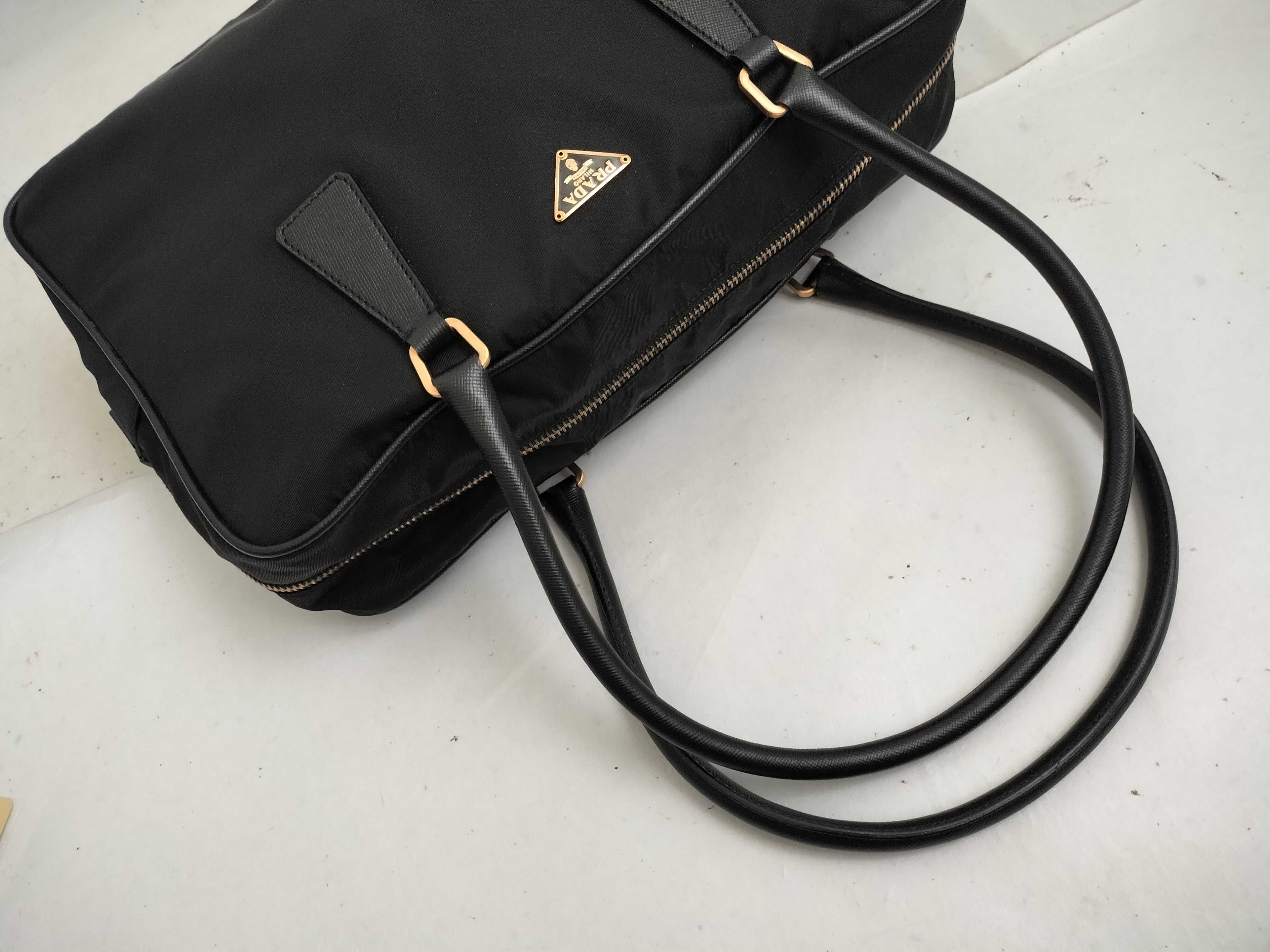 Triangular Plate Nylon x Leather Black Gold Hardware 26 Handbag — view 3