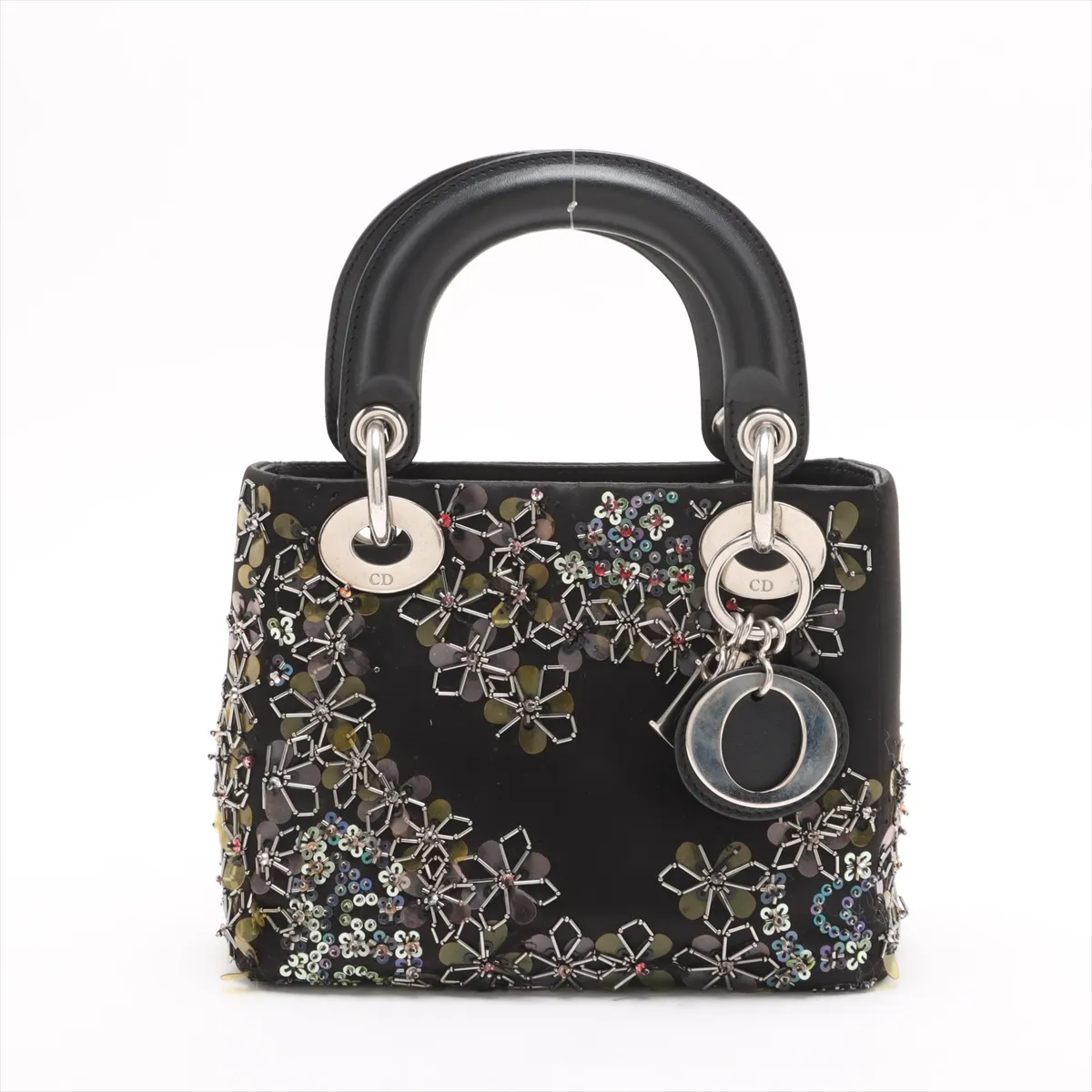 Lady Dior Mini Silk x Leather Handbag Black
