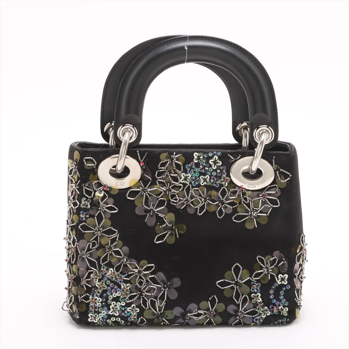 Lady Dior Mini Silk x Leather Handbag Black — view 2