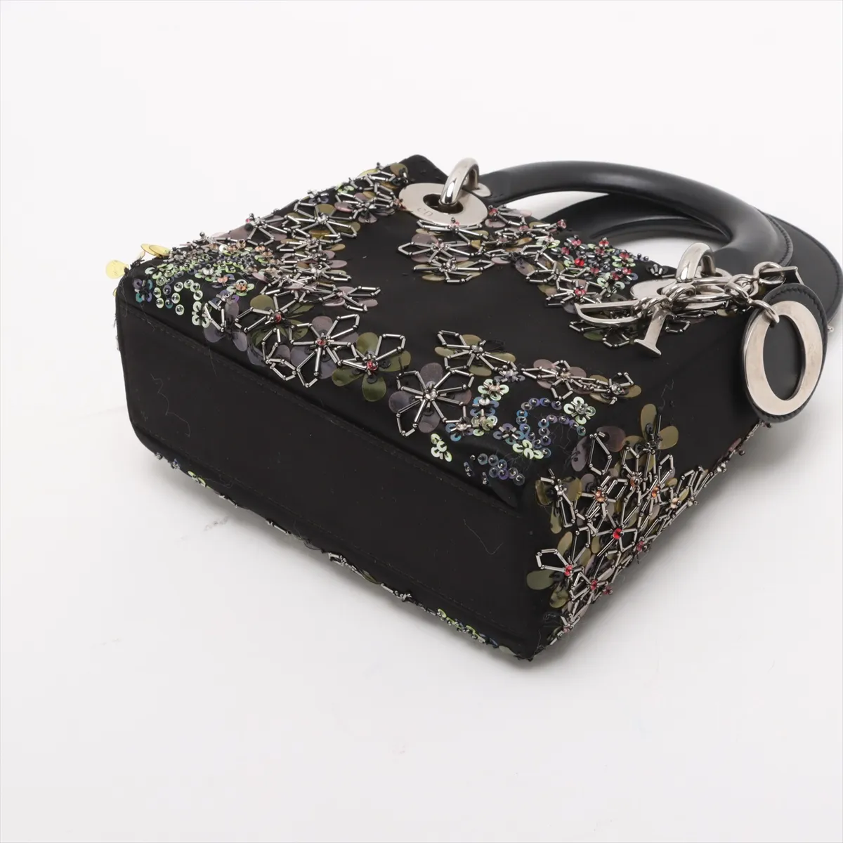 Lady Dior Mini Silk x Leather Handbag Black — view 3