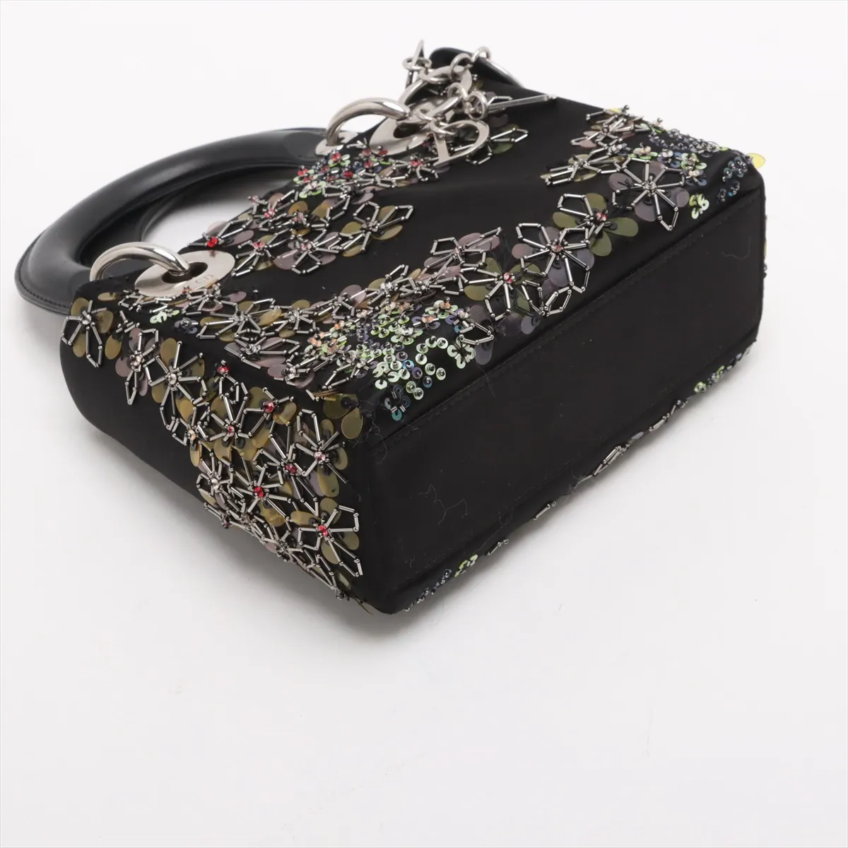 Lady Dior Mini Silk x Leather Handbag Black — view 4