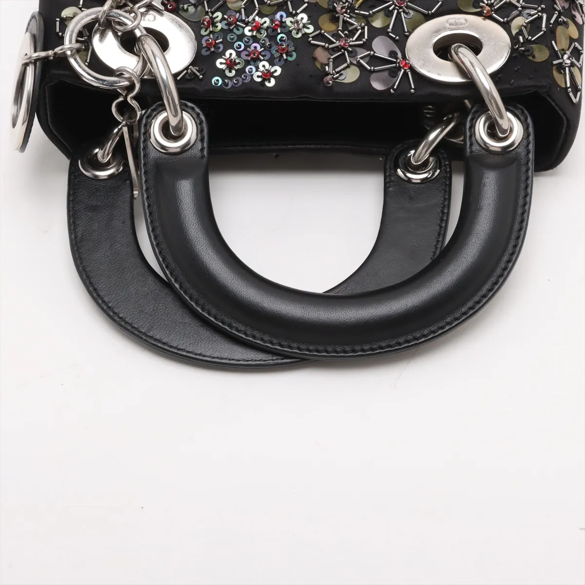 Lady Dior Mini Silk x Leather Handbag Black — view 5