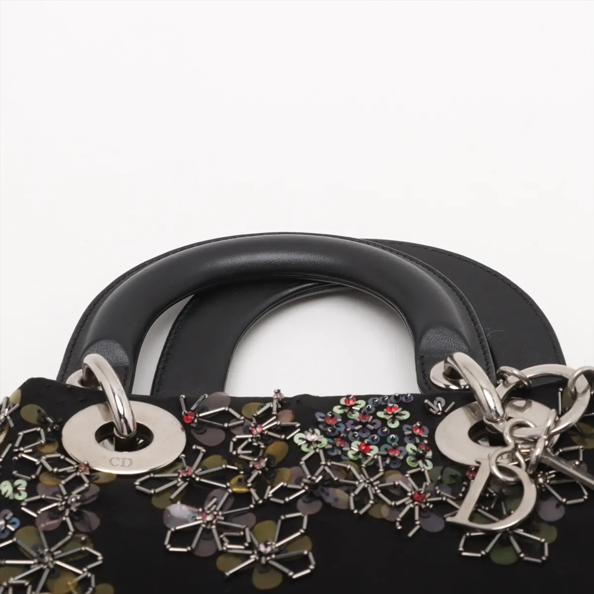 Lady Dior Mini Silk x Leather Handbag Black — view 6