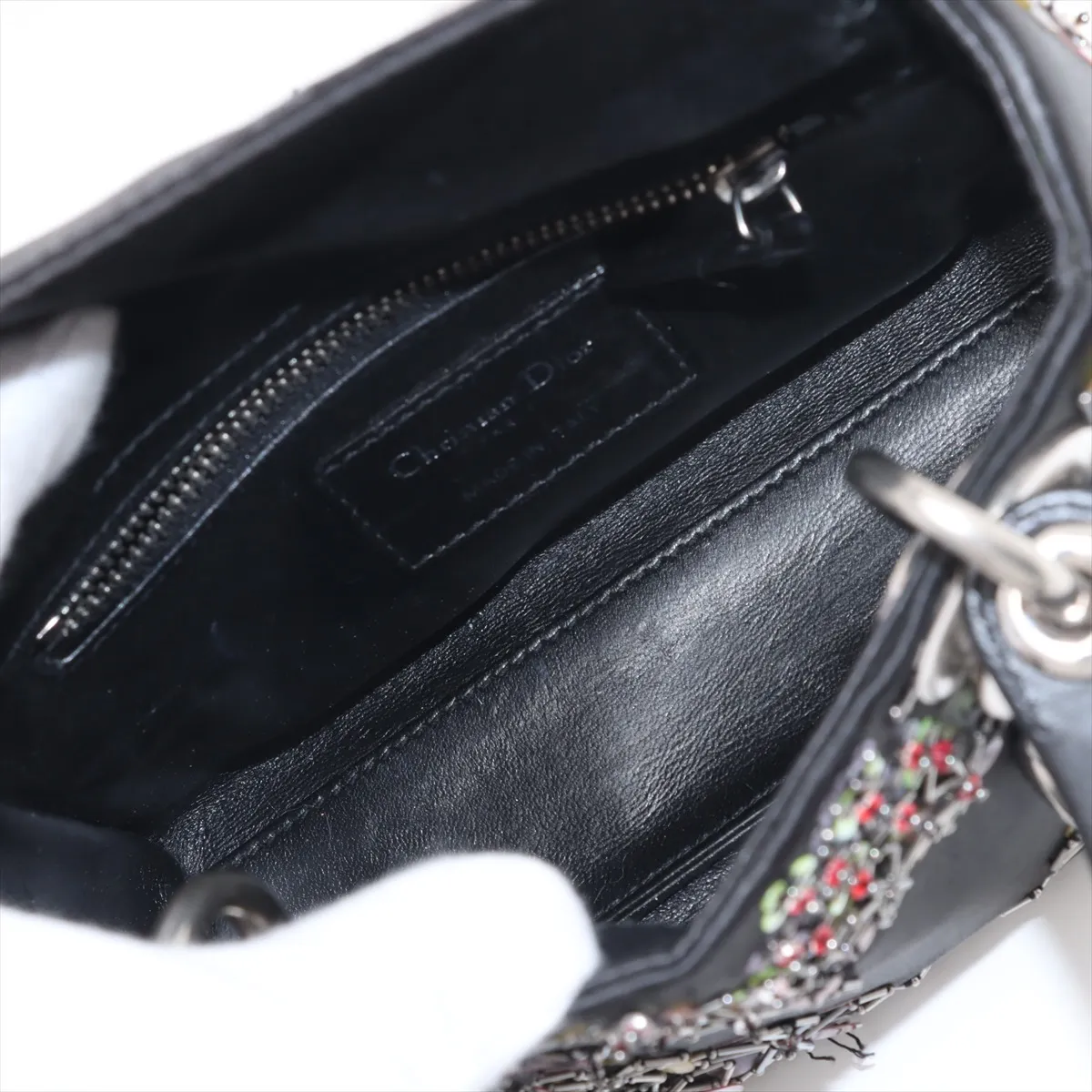 Lady Dior Mini Silk x Leather Handbag Black — view 7