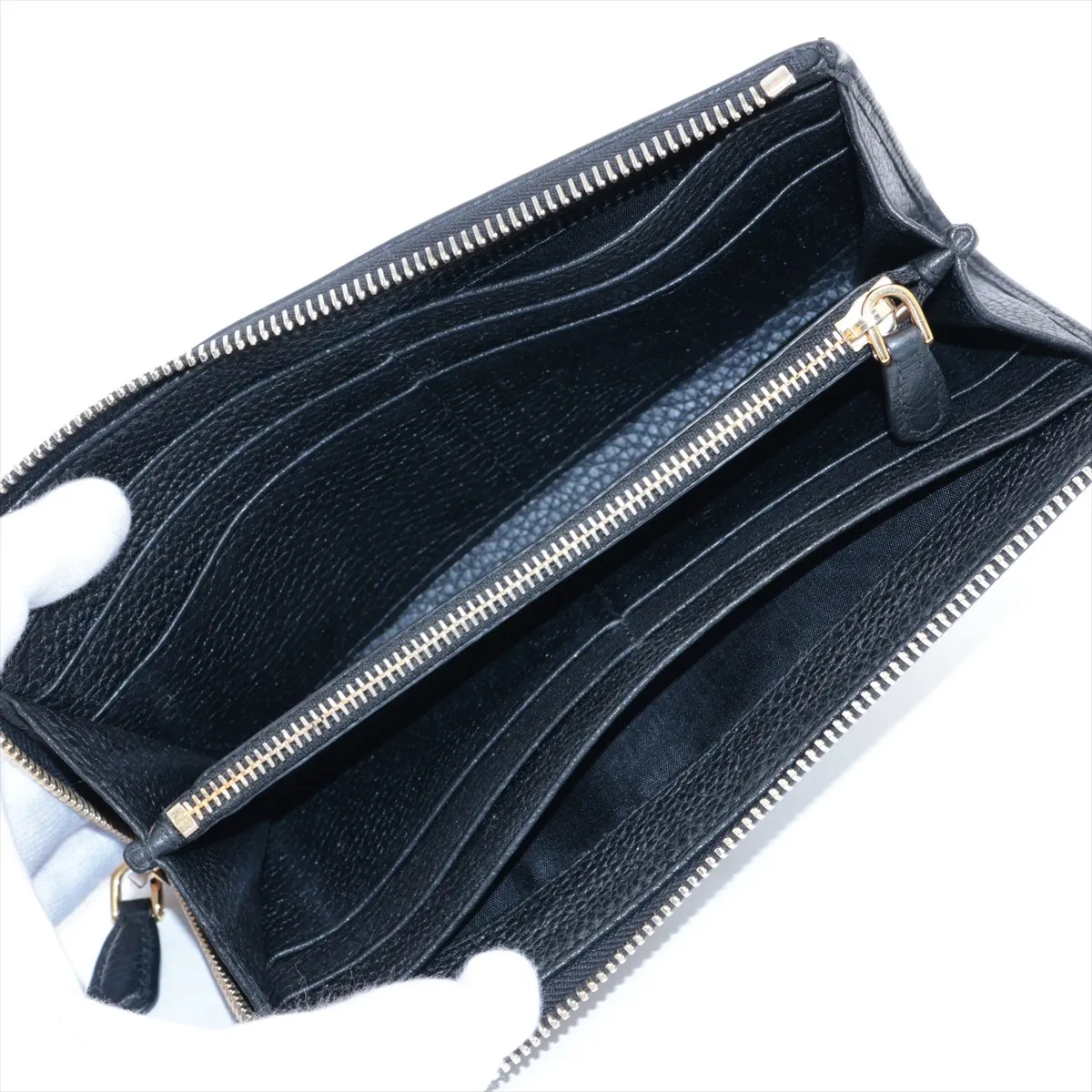 Vitello Grain 1ML183 Leather Round Zip Wallet Black — view 3