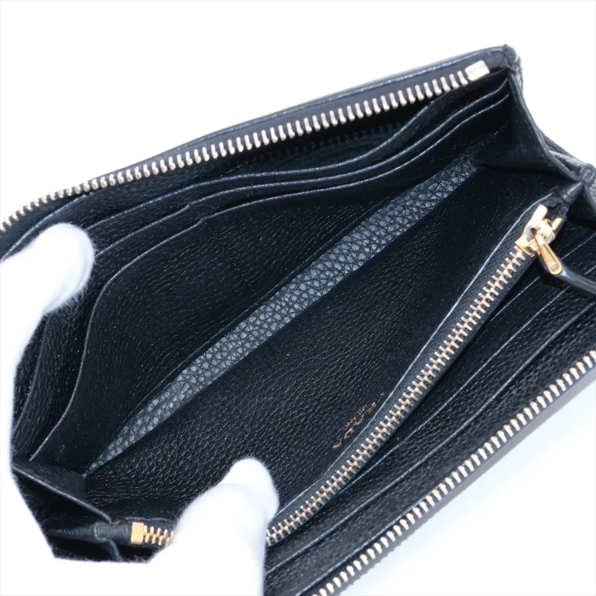 Vitello Grain 1ML183 Leather Round Zip Wallet Black — view 5