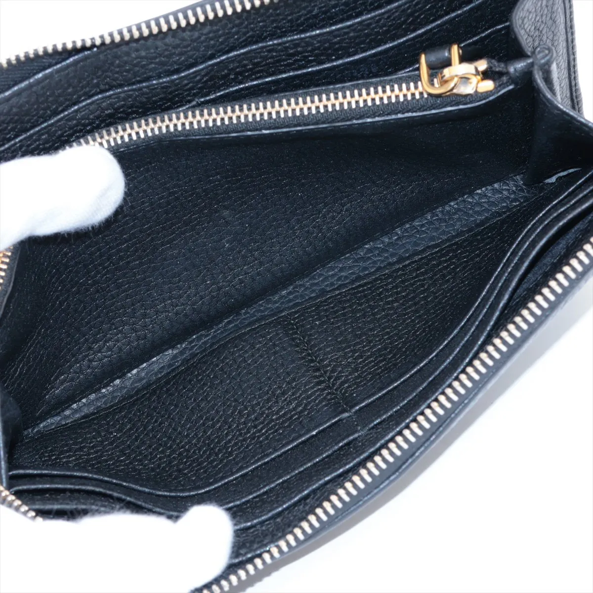 Vitello Grain 1ML183 Leather Round Zip Wallet Black — view 6