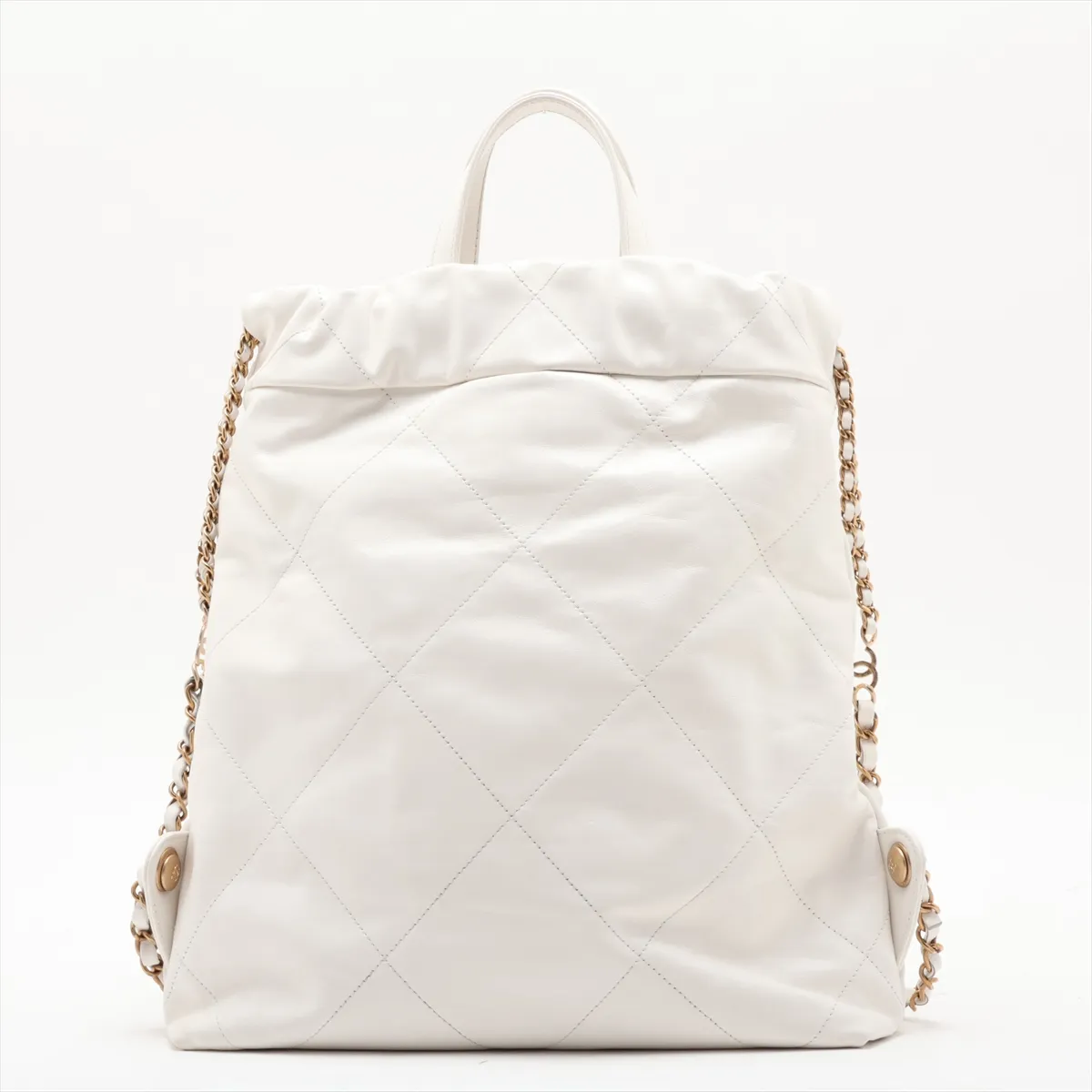 22 Backpack Shiny Calfskin Chain Backpack White Gold Hardware XTKAKLE5 Random Plate — view 2