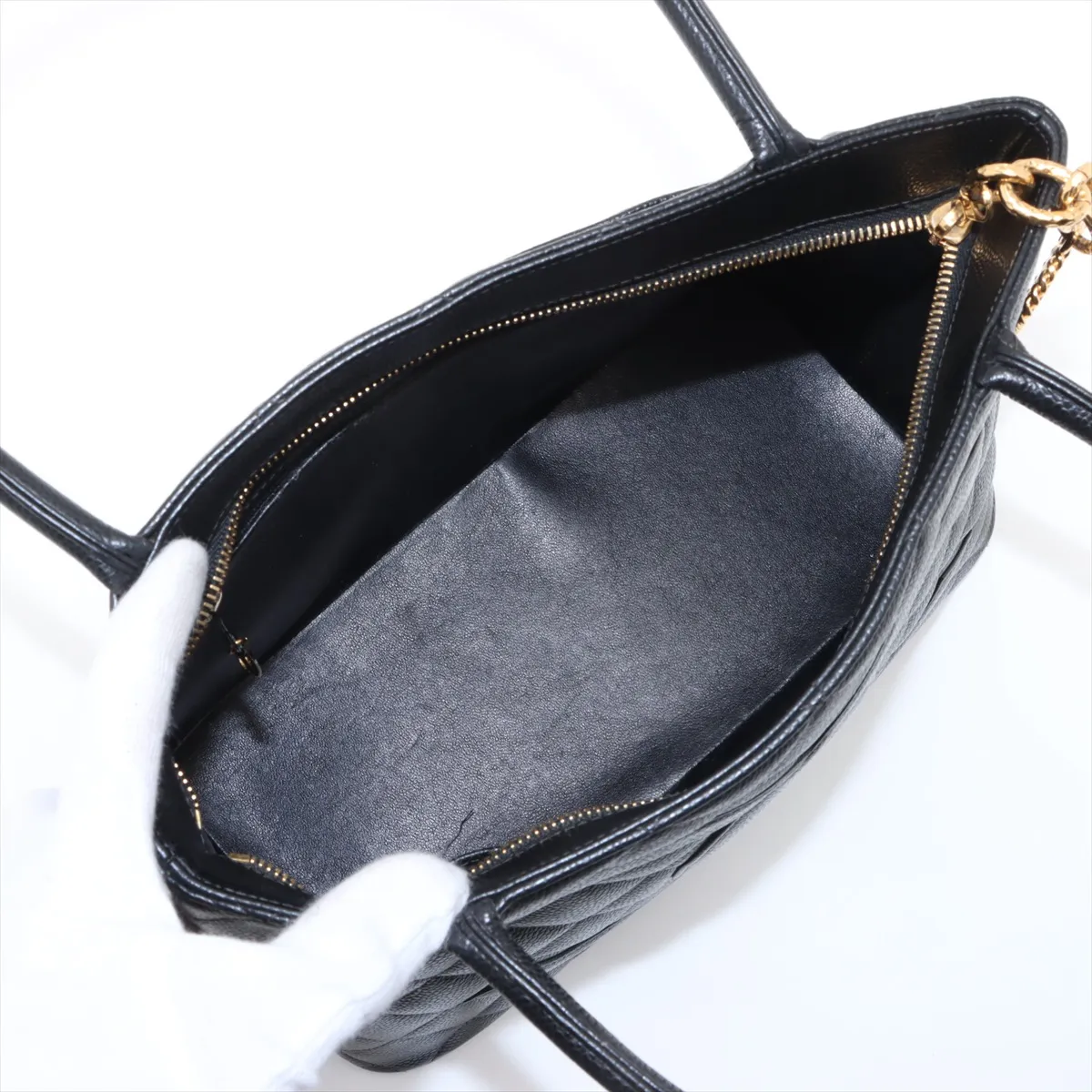 reprint caviar skin tote bag black gold hardware 5694375 5th series — view 7