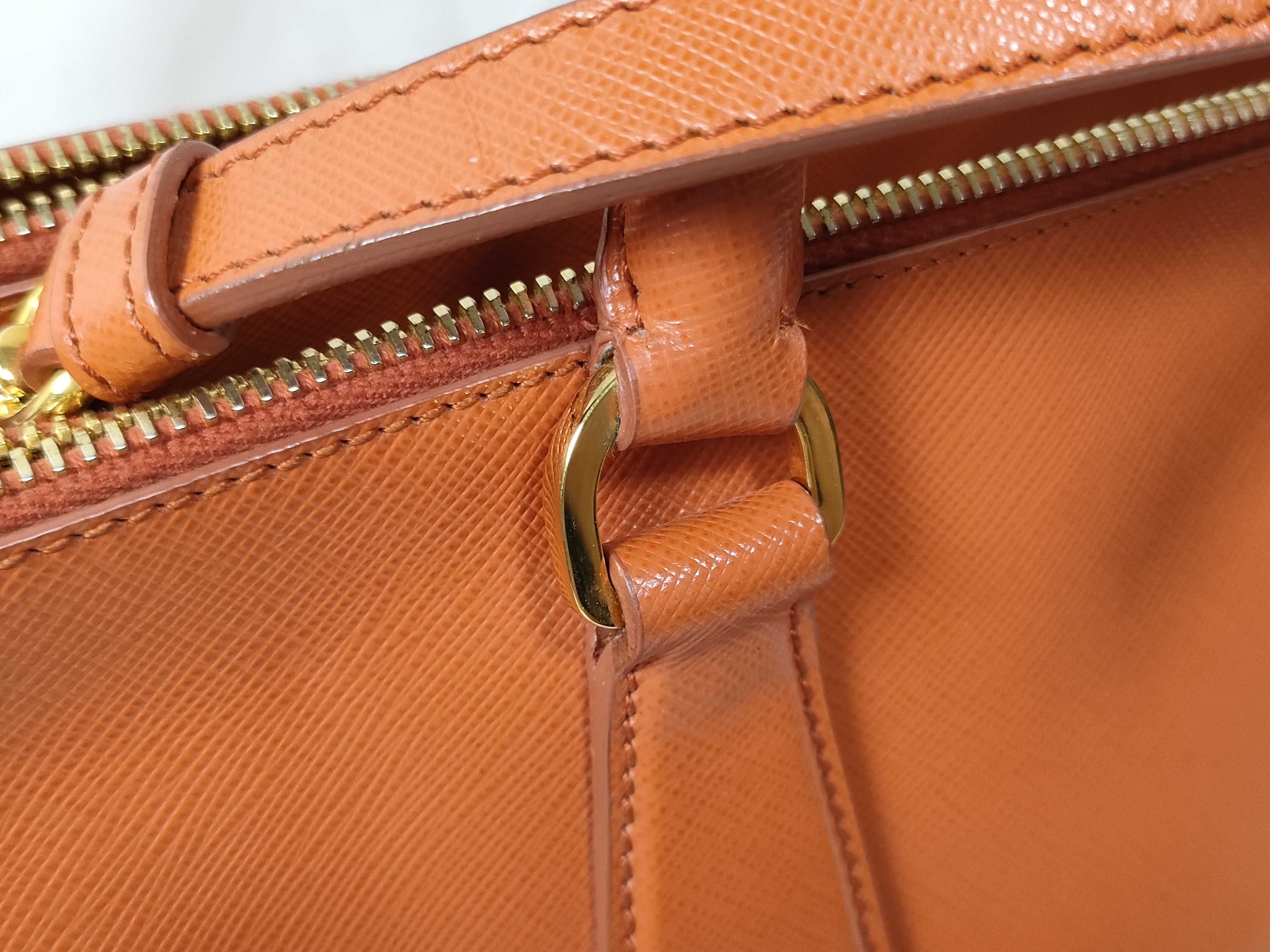 ID- Saffiano Lux Galeria Cow Skin 2-Way Handbag orange BN1786 with strap — view 3