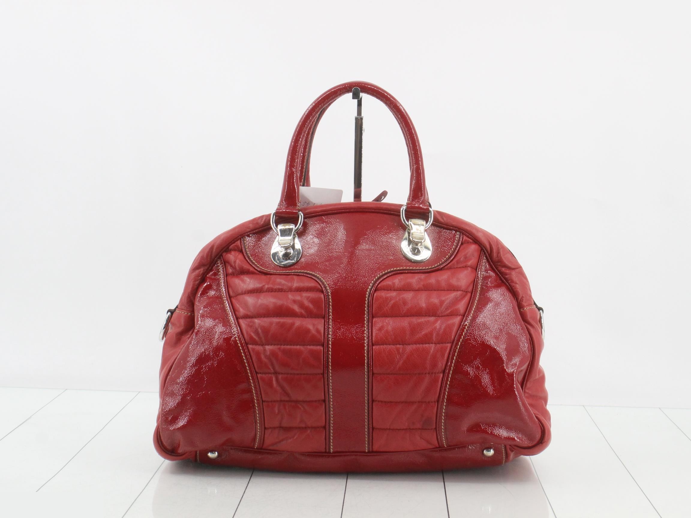 Snowgram Enamel/Leather Handbag, Red — view 2