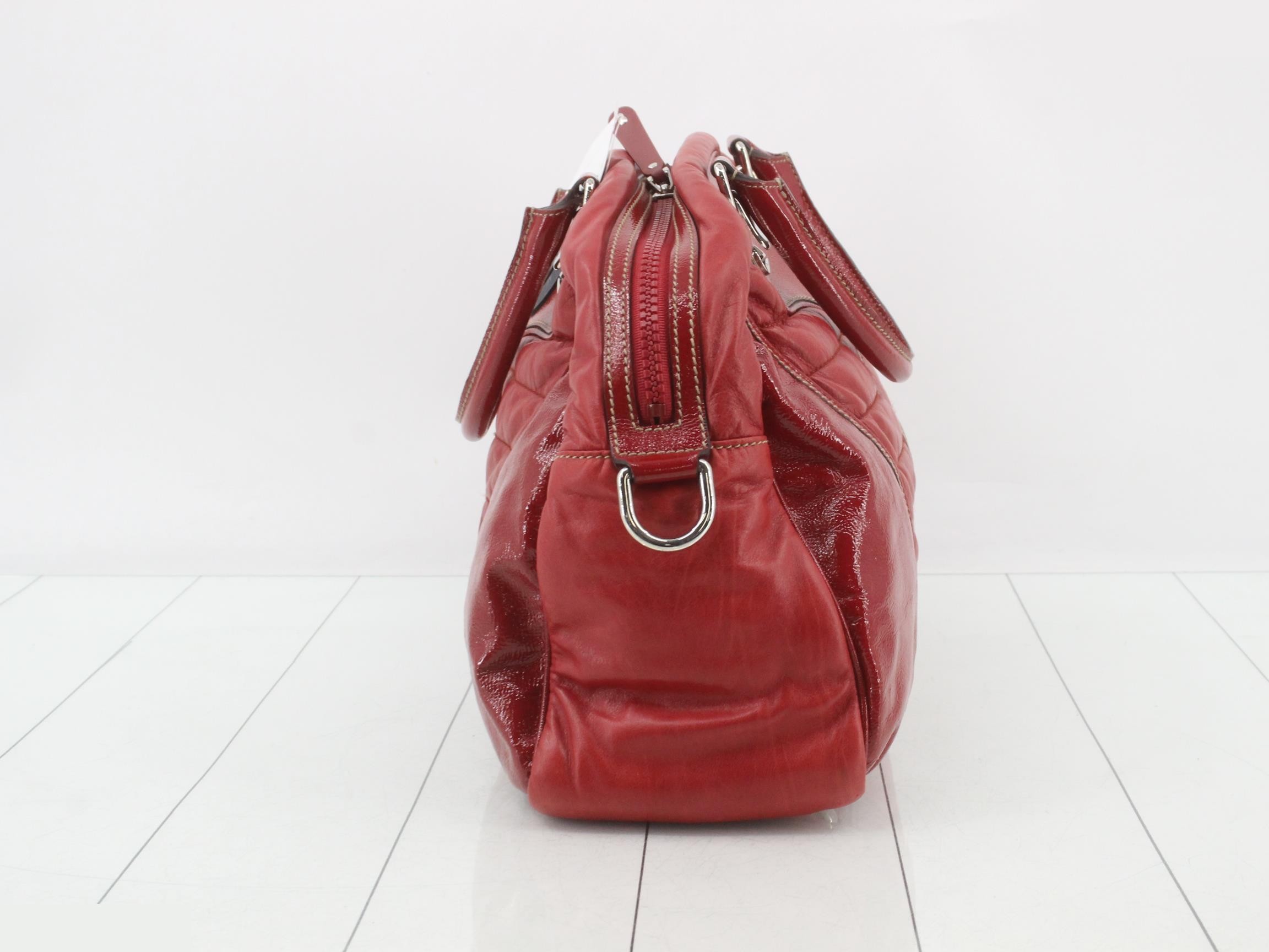 Snowgram Enamel/Leather Handbag, Red — view 3