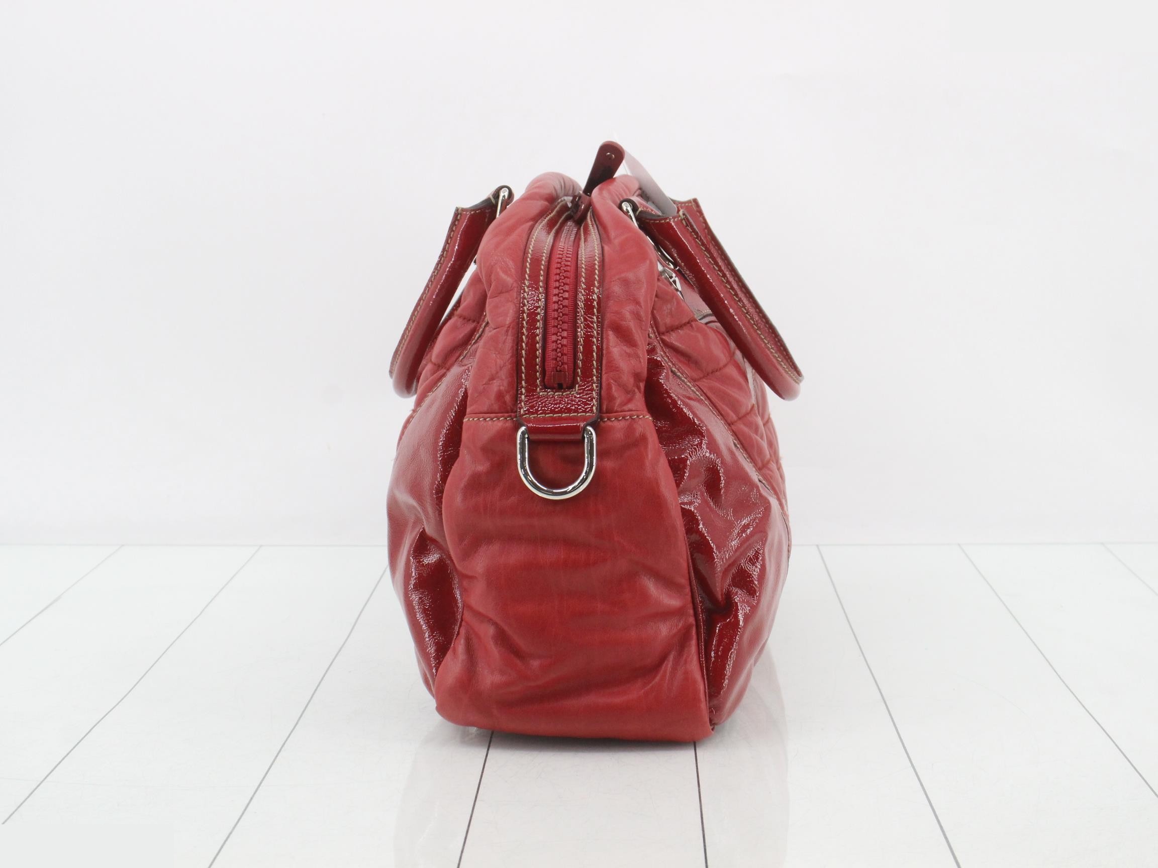 Snowgram Enamel/Leather Handbag, Red — view 4