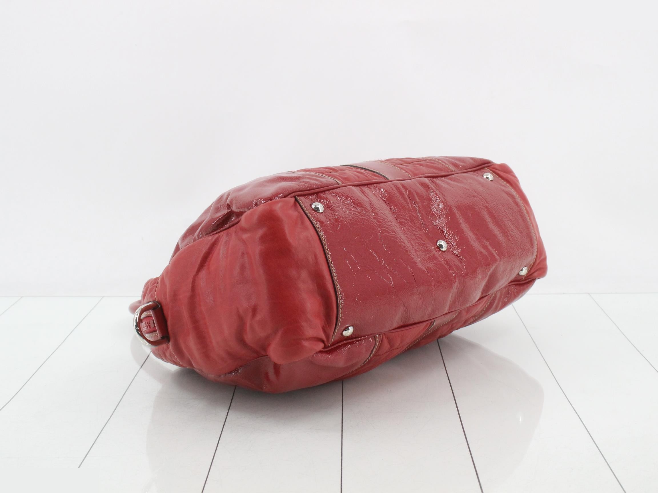 Snowgram Enamel/Leather Handbag, Red — view 5