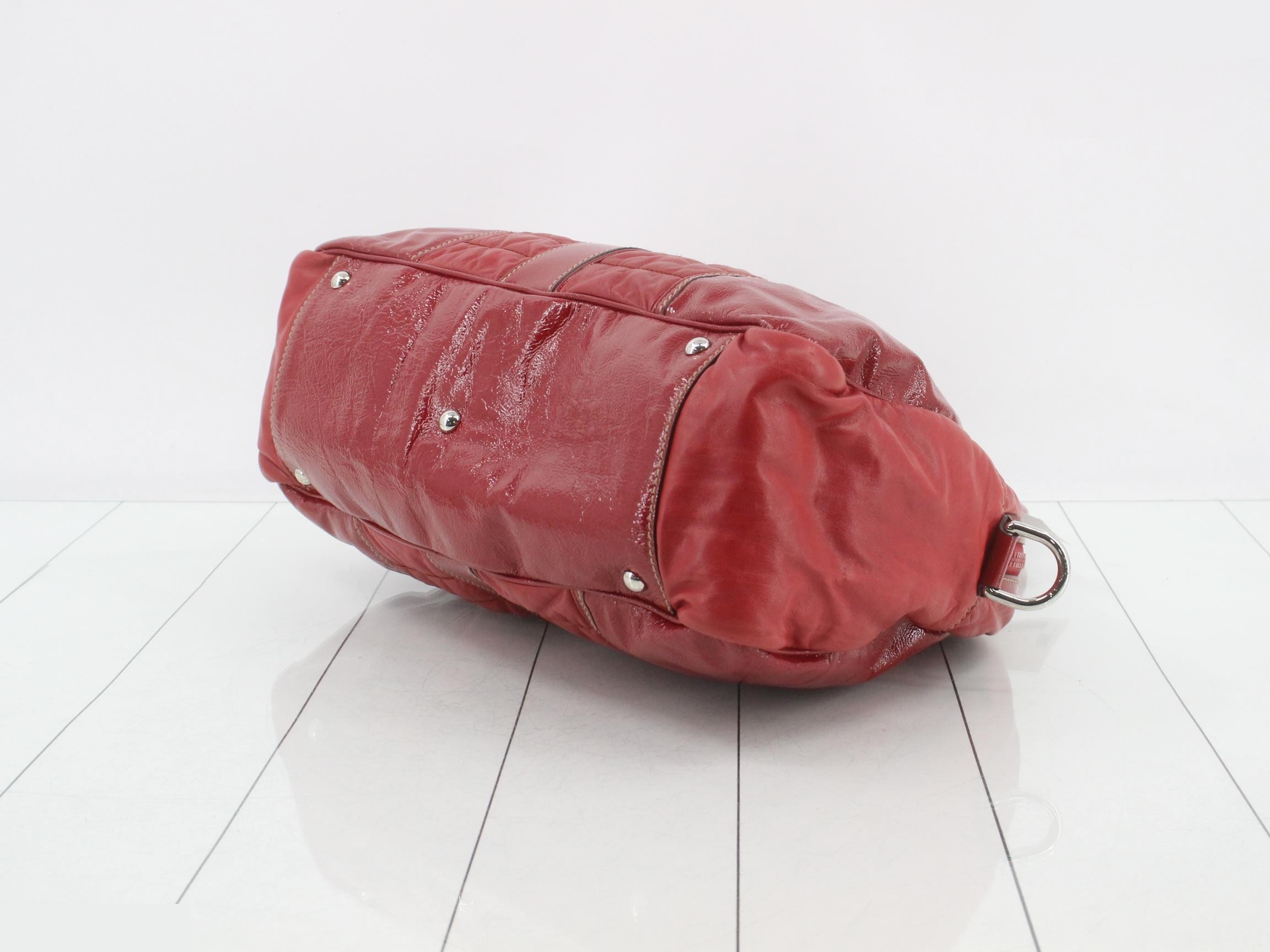 Snowgram Enamel/Leather Handbag, Red — view 6