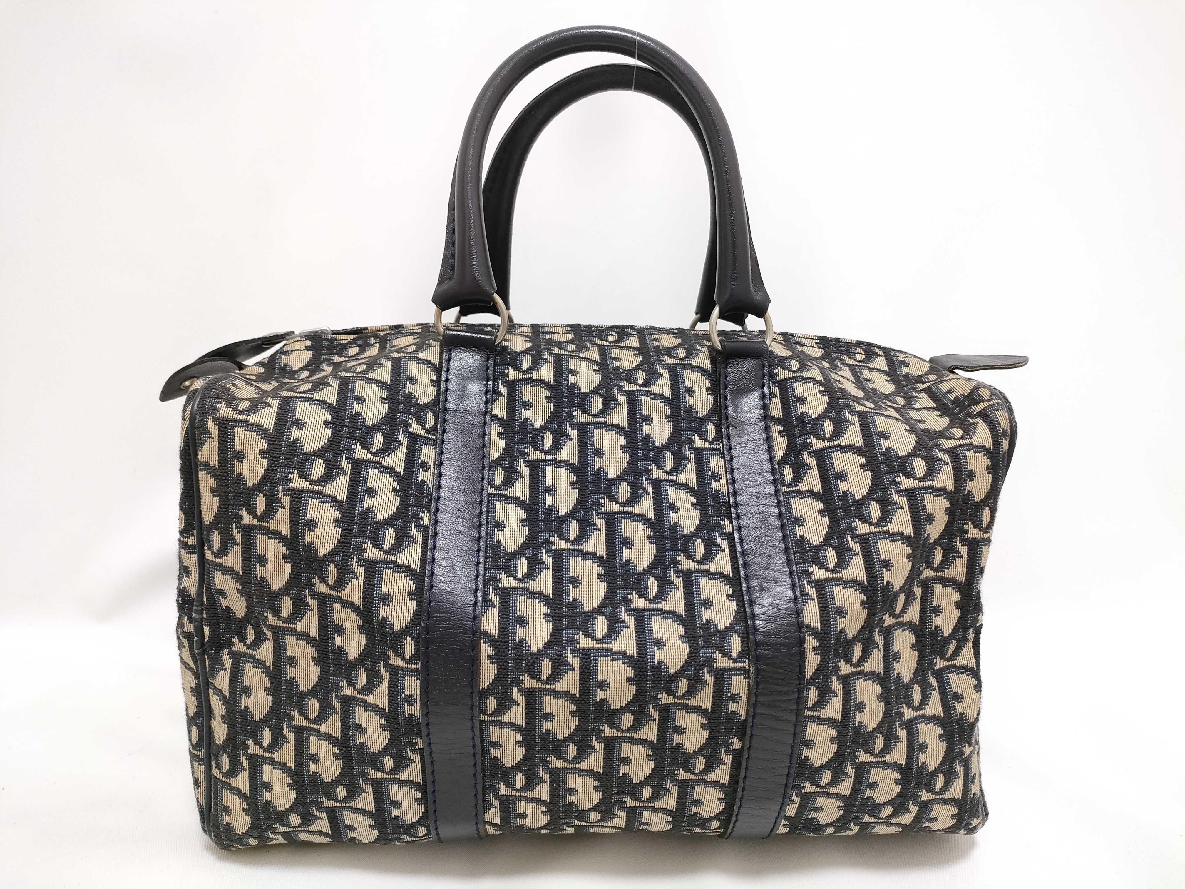 Trotter Mini Boston Bag Handbag - Trotter Canvas Leather Navy Handbag