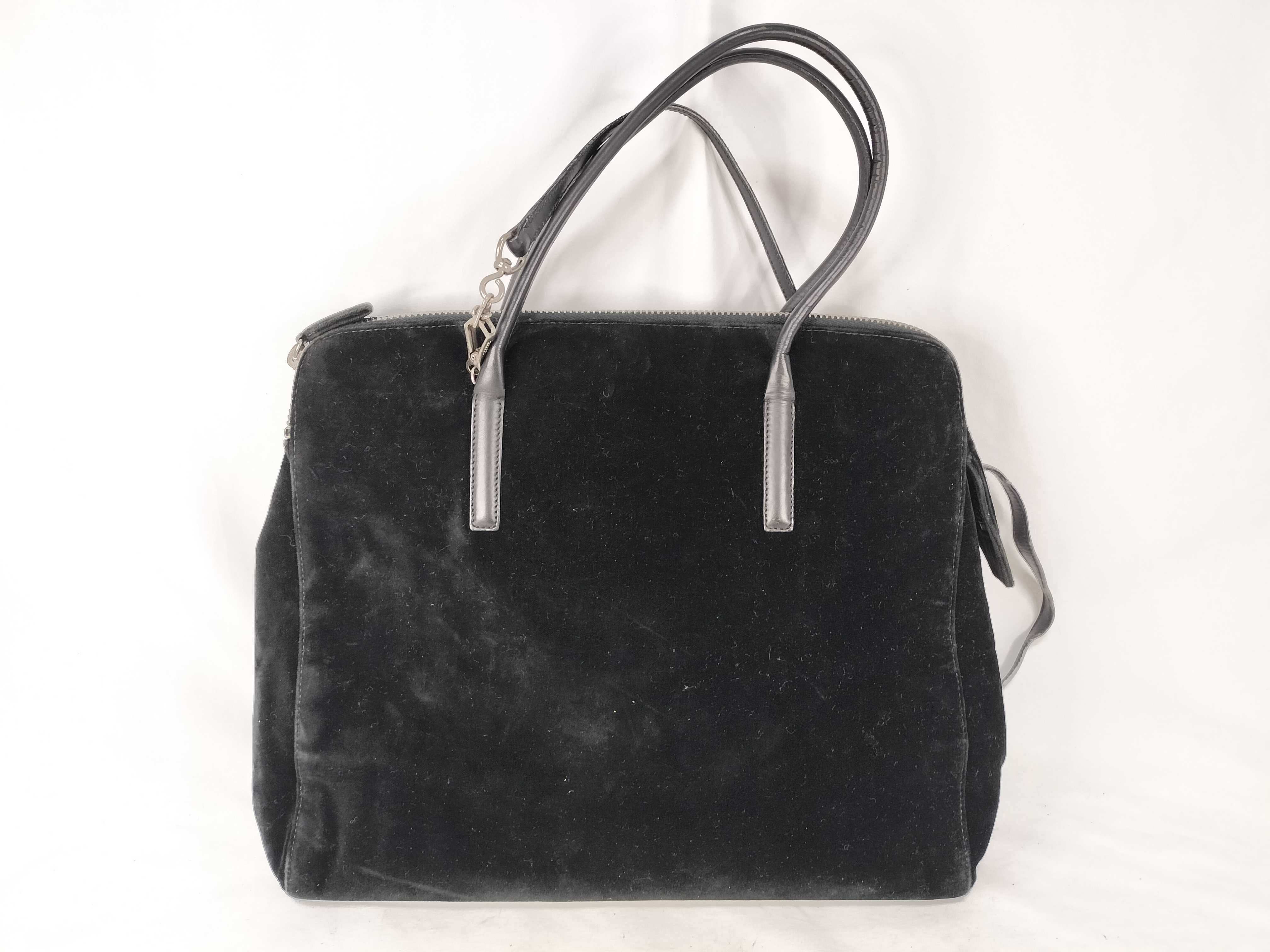 2-Way Triangle Logo Tote Shoulder Bag Velour Leather Shoulder Bag