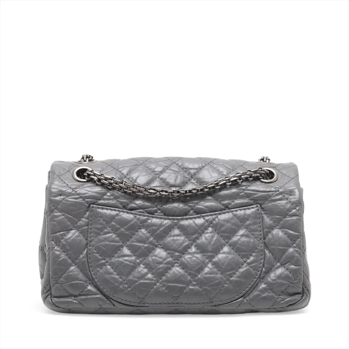 Matelassé 2.55 Vintage Calf Single Flap Double Chain Bag, Gray with Gunmetal Hardware, 12398262, Serial Number 12 — view 2
