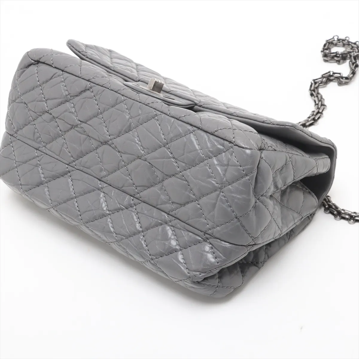 Matelassé 2.55 Vintage Calf Single Flap Double Chain Bag, Gray with Gunmetal Hardware, 12398262, Serial Number 12 — view 3