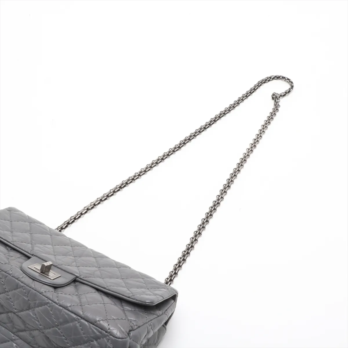 Matelassé 2.55 Vintage Calf Single Flap Double Chain Bag, Gray with Gunmetal Hardware, 12398262, Serial Number 12 — view 5