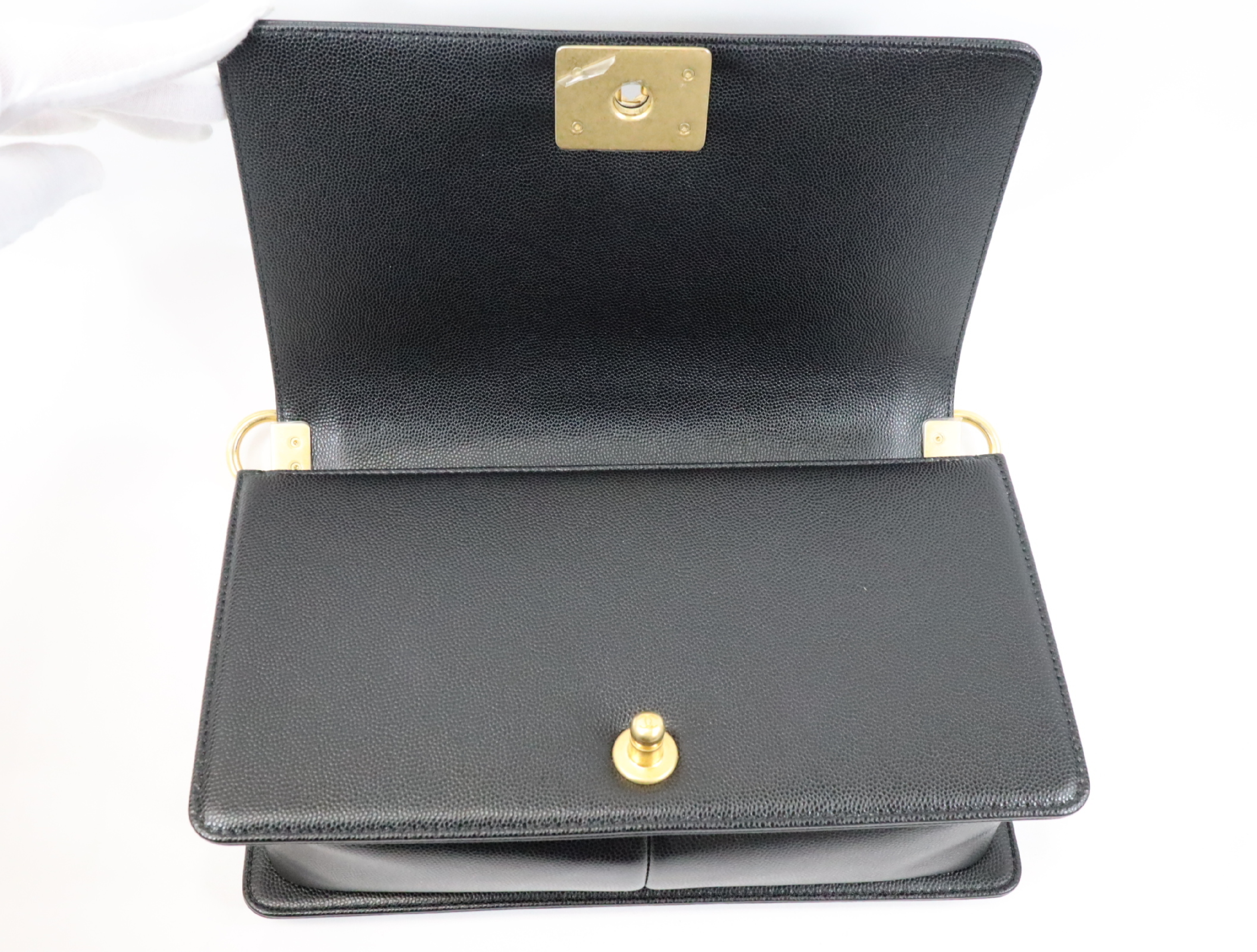 Boy Chanel 25 Caviar Skin Chain Shoulder Bag, Black with Gold Hardware and Random Plate Design, A67086 — view 12