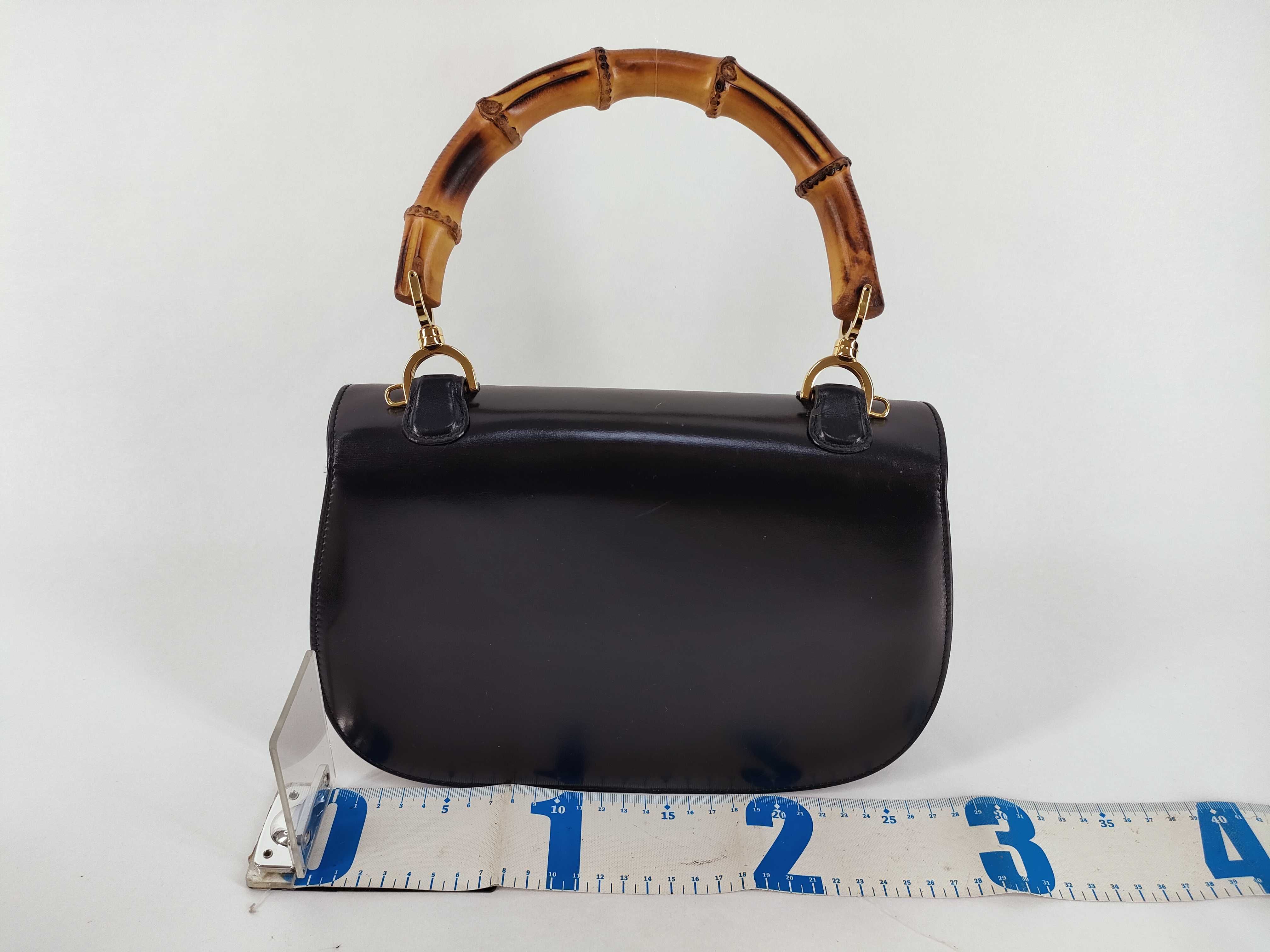 Bamboo Handle 2-Way Leather Handbag, Black — view 2