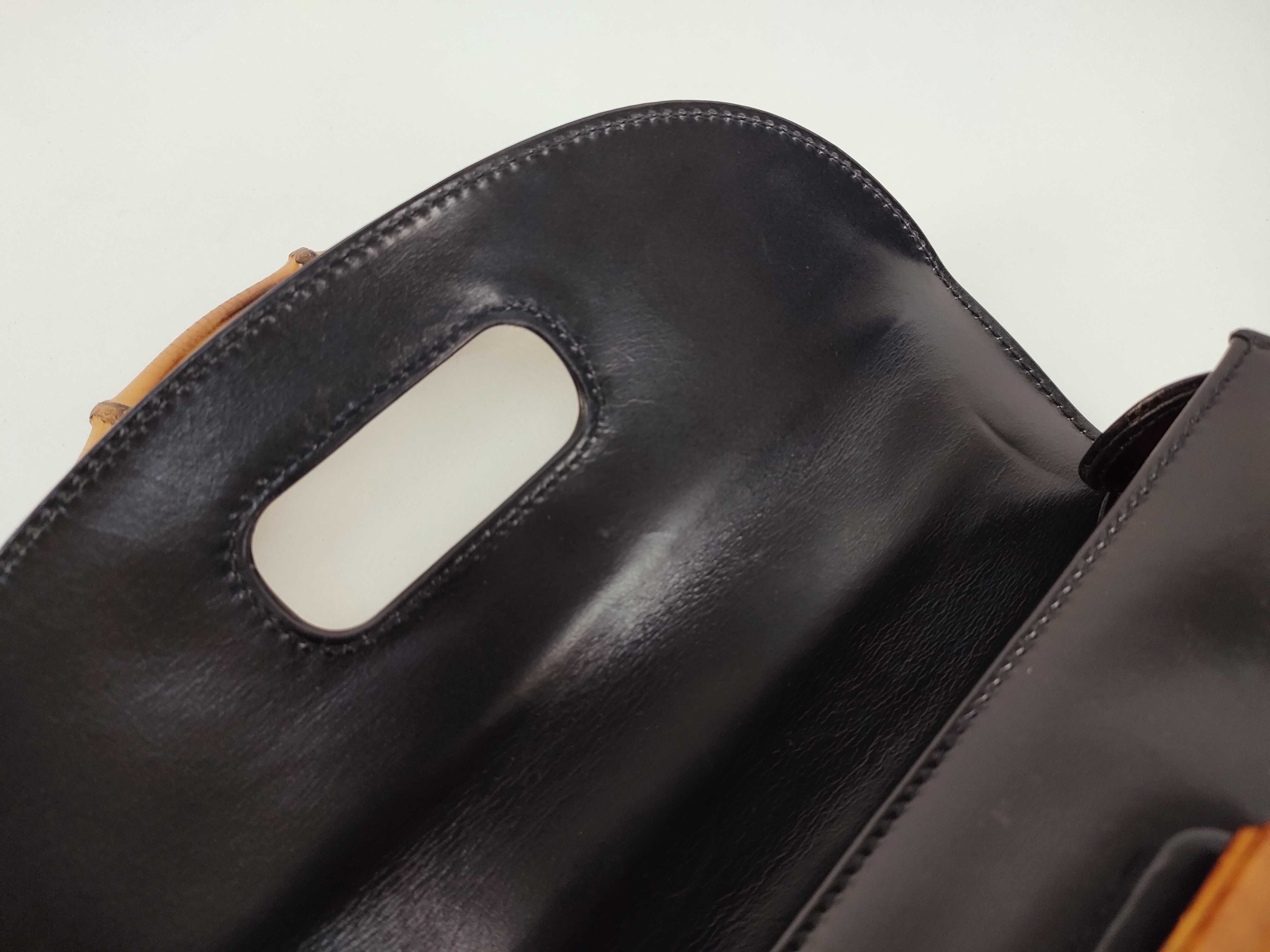Bamboo Handle 2-Way Leather Handbag, Black — view 9