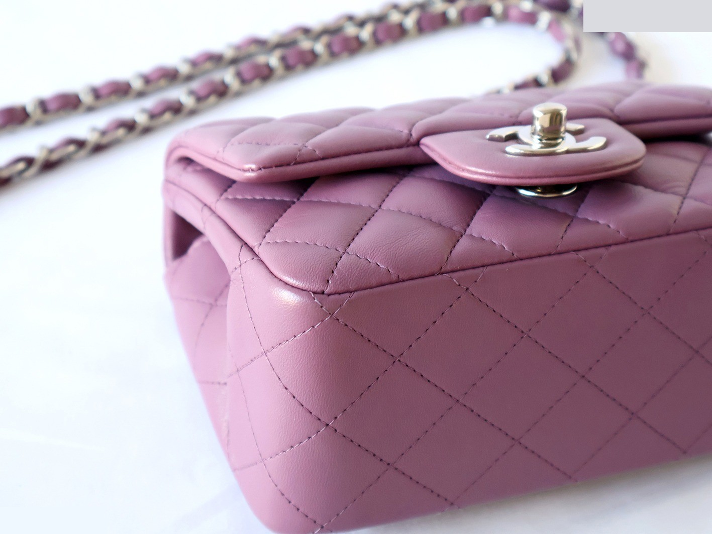 Mini Matelassé 17 Lambskin Chain Shoulder Bag, Purple — view 3
