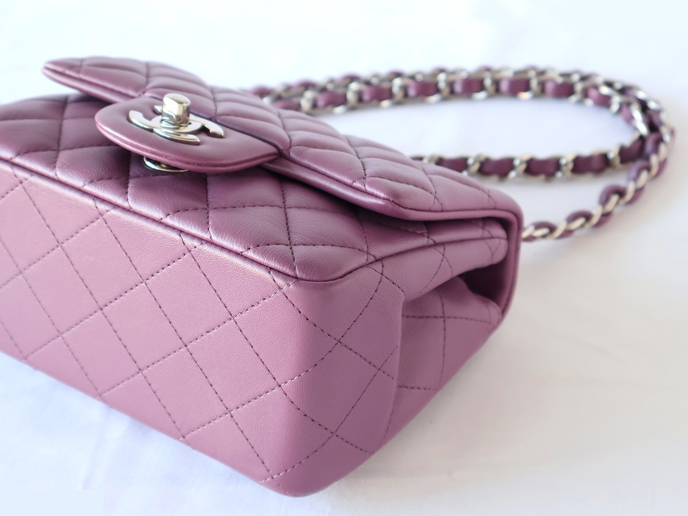 Mini Matelassé 17 Lambskin Chain Shoulder Bag, Purple — view 4