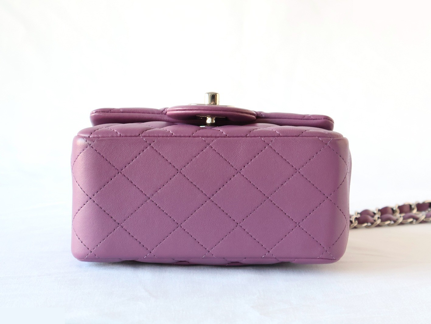 Mini Matelassé 17 Lambskin Chain Shoulder Bag, Purple — view 5
