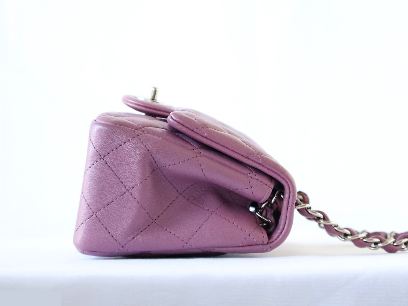 Mini Matelassé 17 Lambskin Chain Shoulder Bag, Purple — view 6