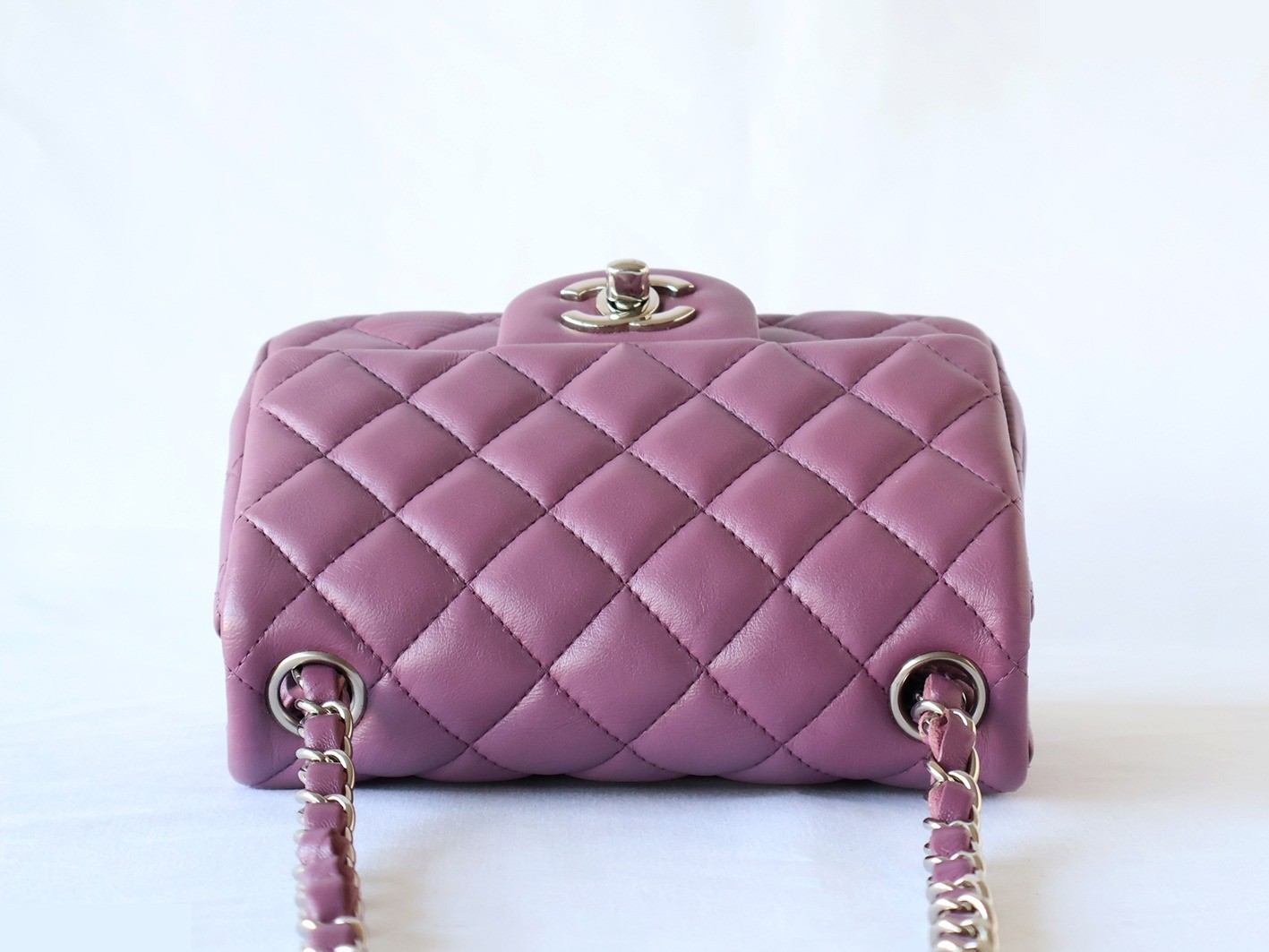 Mini Matelassé 17 Lambskin Chain Shoulder Bag, Purple — view 7
