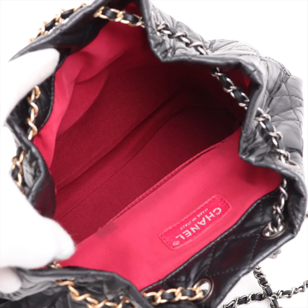 Gabrielle de Chanel Vintage Calfskin Chain Backpack, Black with Gold and Silver Hardware, 26609693, Serial Number 26 — view 7