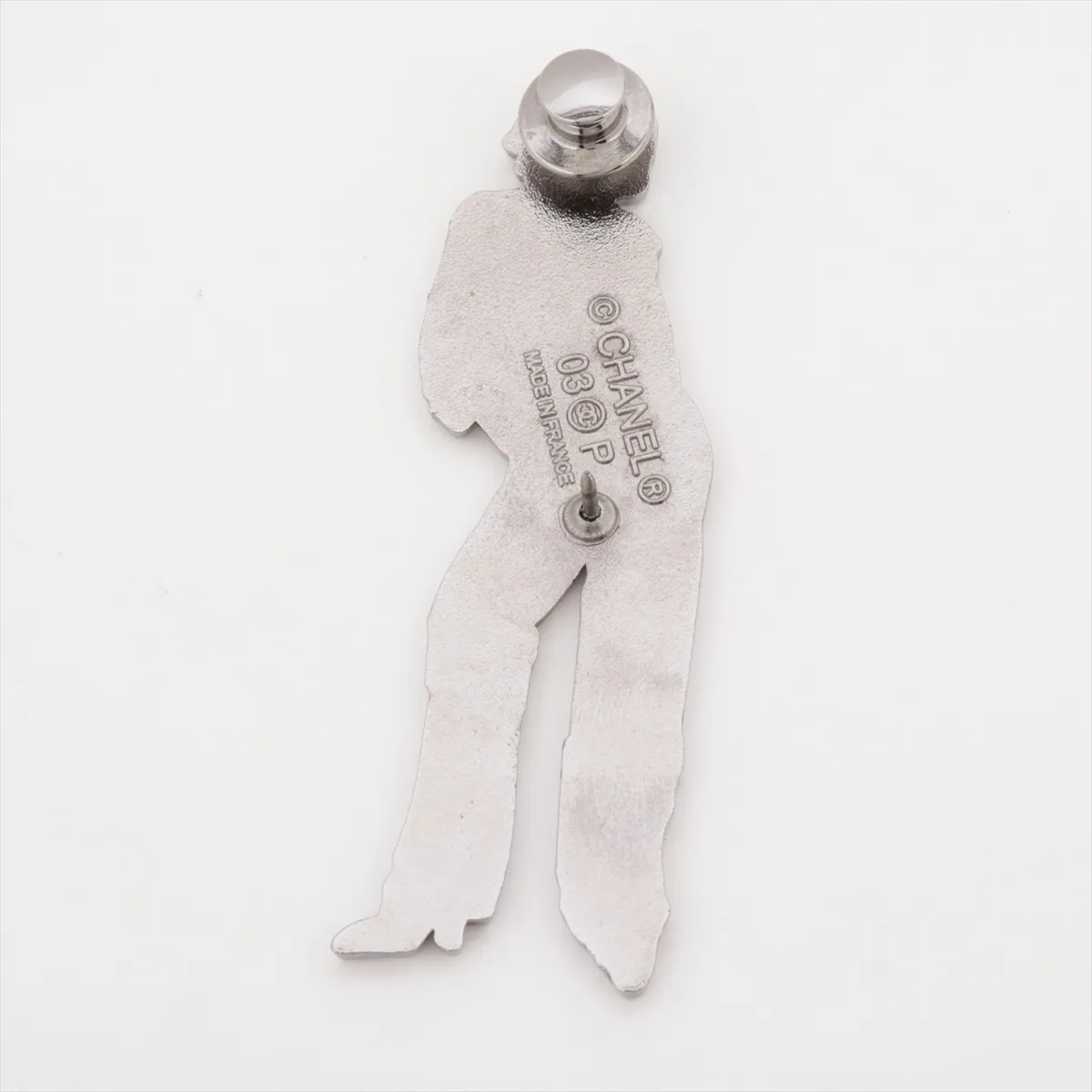 Mademoiselle 03P pin brooch, metal, silver x beige. Shows signs of wear, — view 2