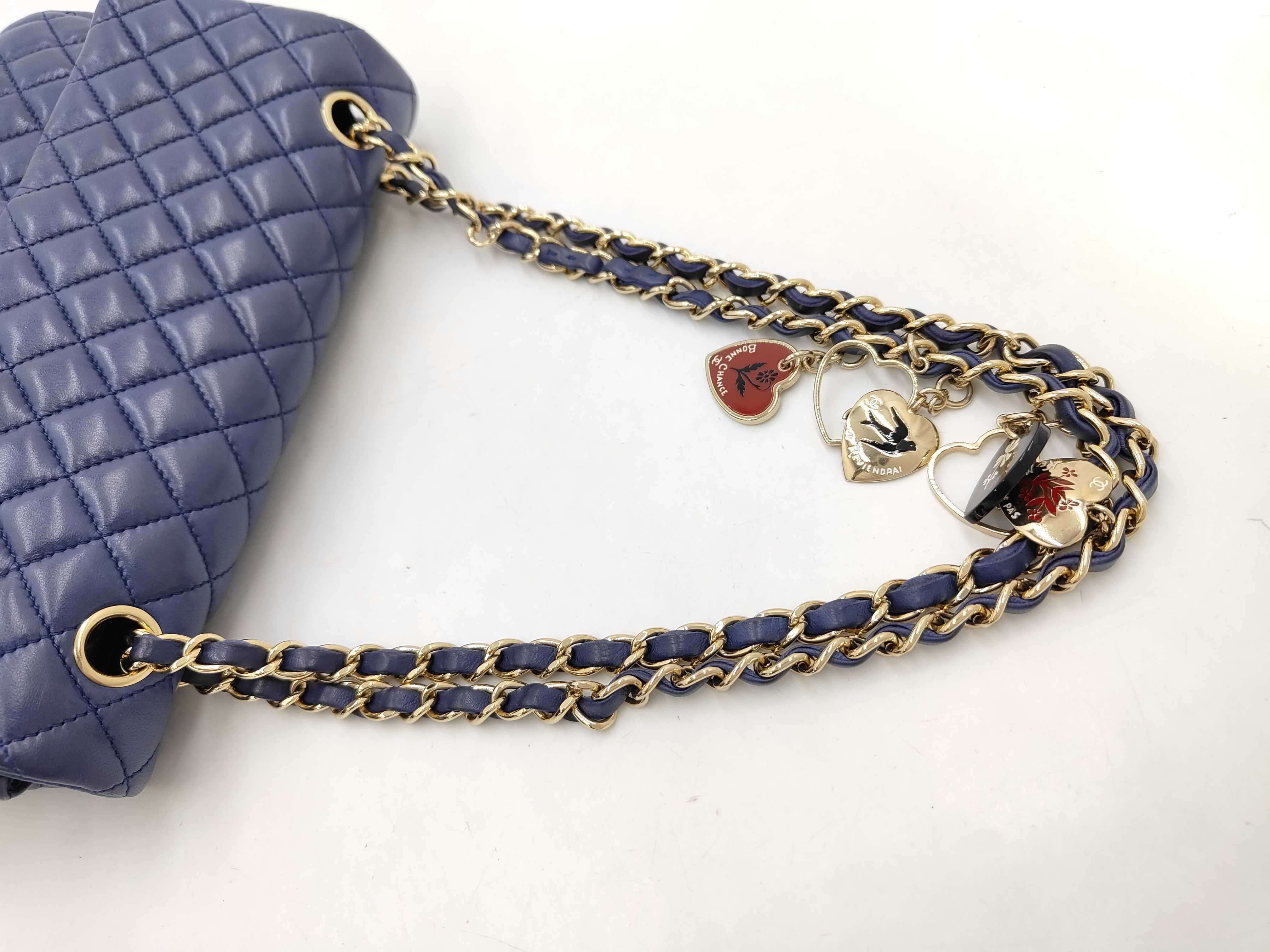 Lambskin Matelassé Navy Shoulder Bag with Heart Charm and Chain - Valentine's Day Gift — view 3