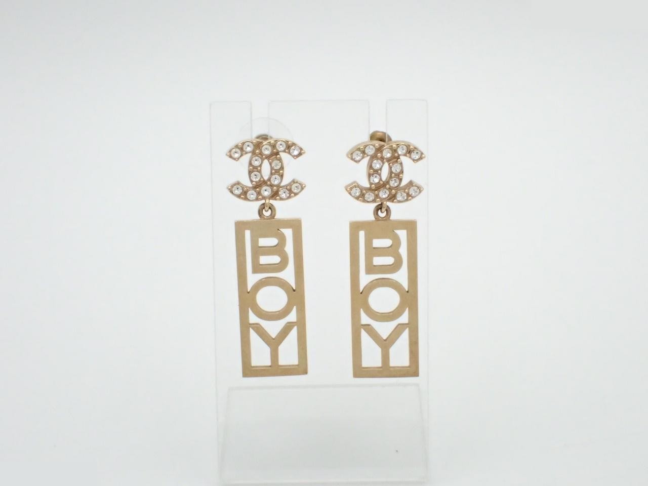 Coco Mark Boy Stud Rhinestone Swing Earrings GP