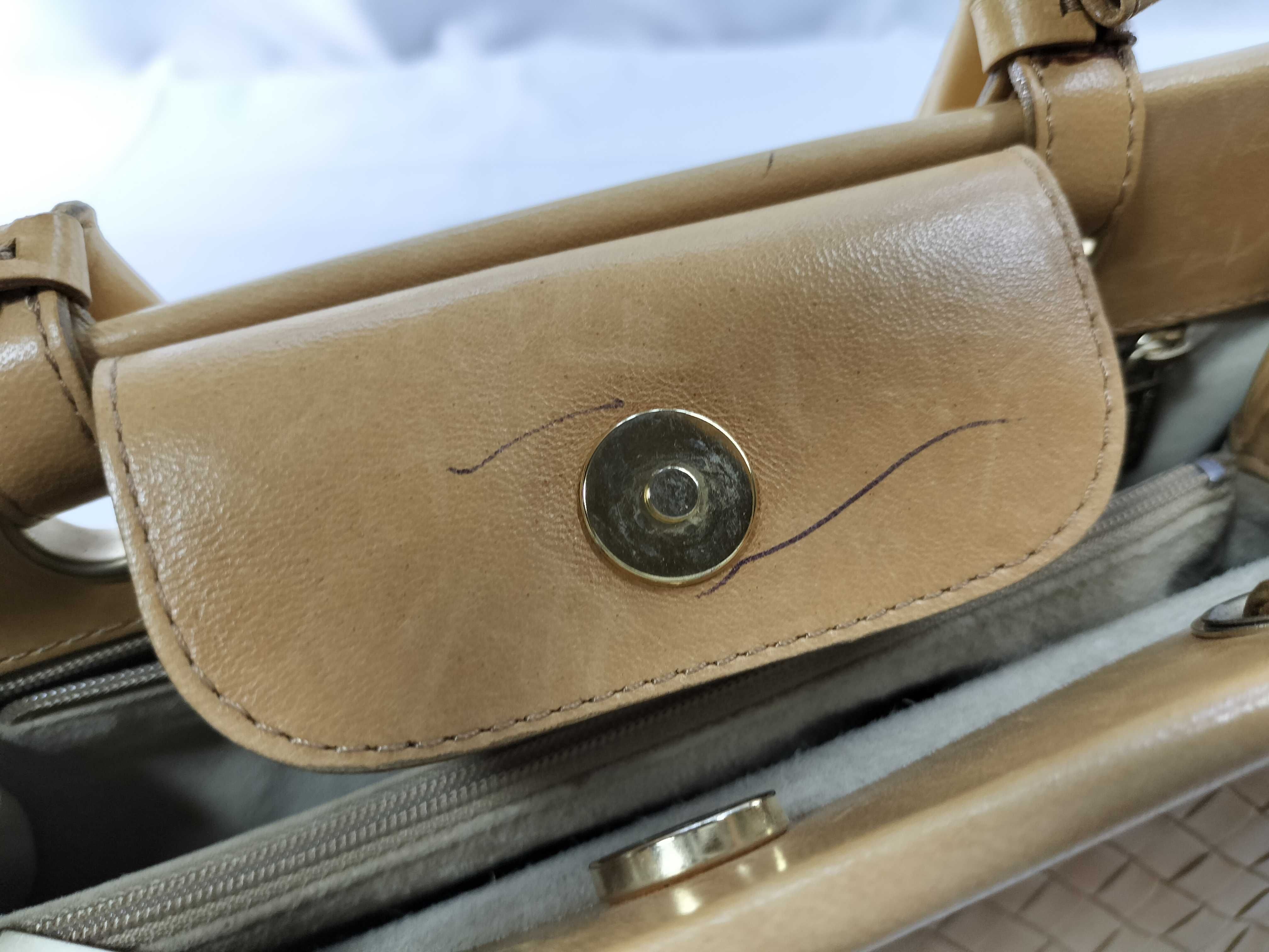Intrecciato 2-Way Handbag with Stitching, Brown — view 14