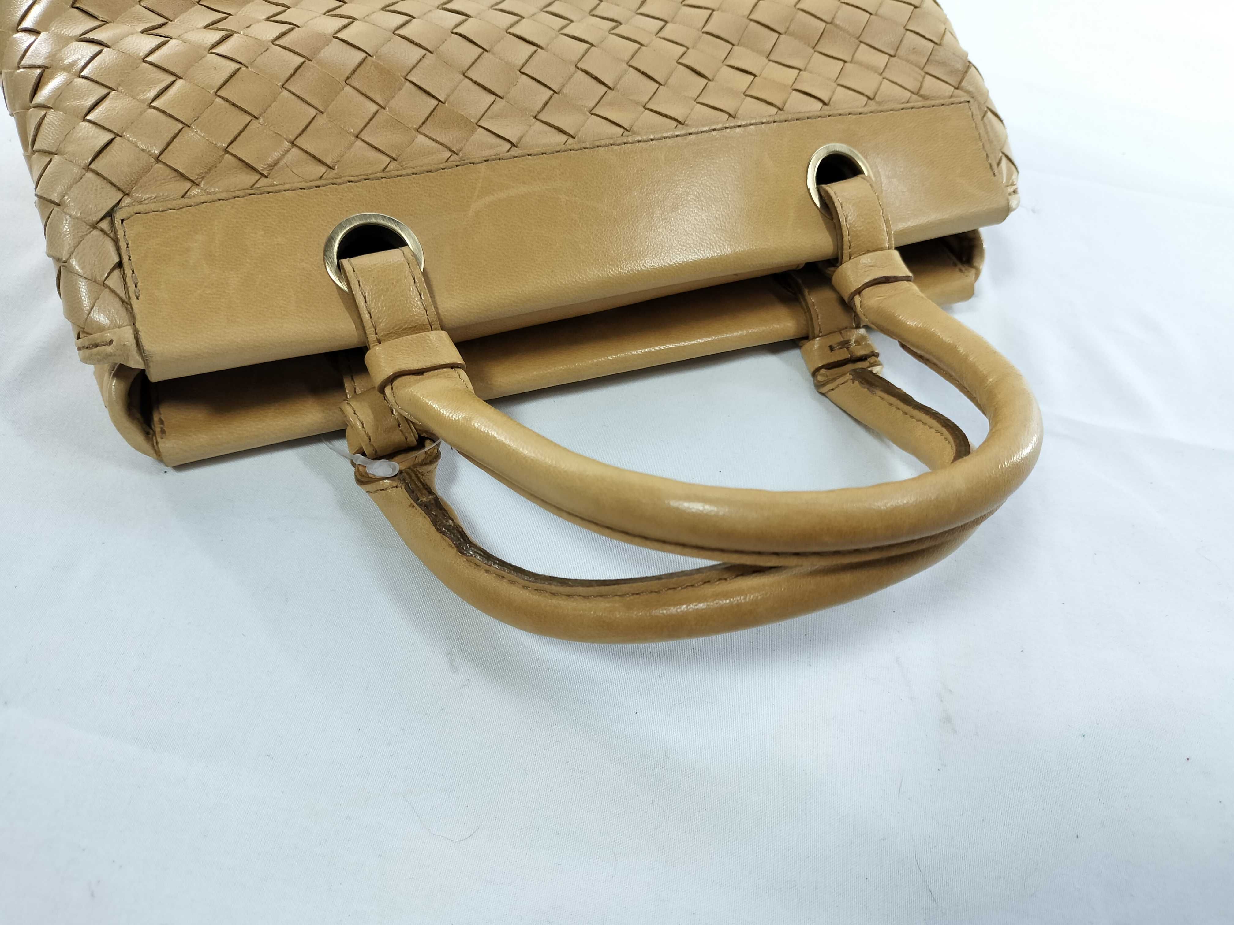 Intrecciato 2-Way Handbag with Stitching, Brown — view 3