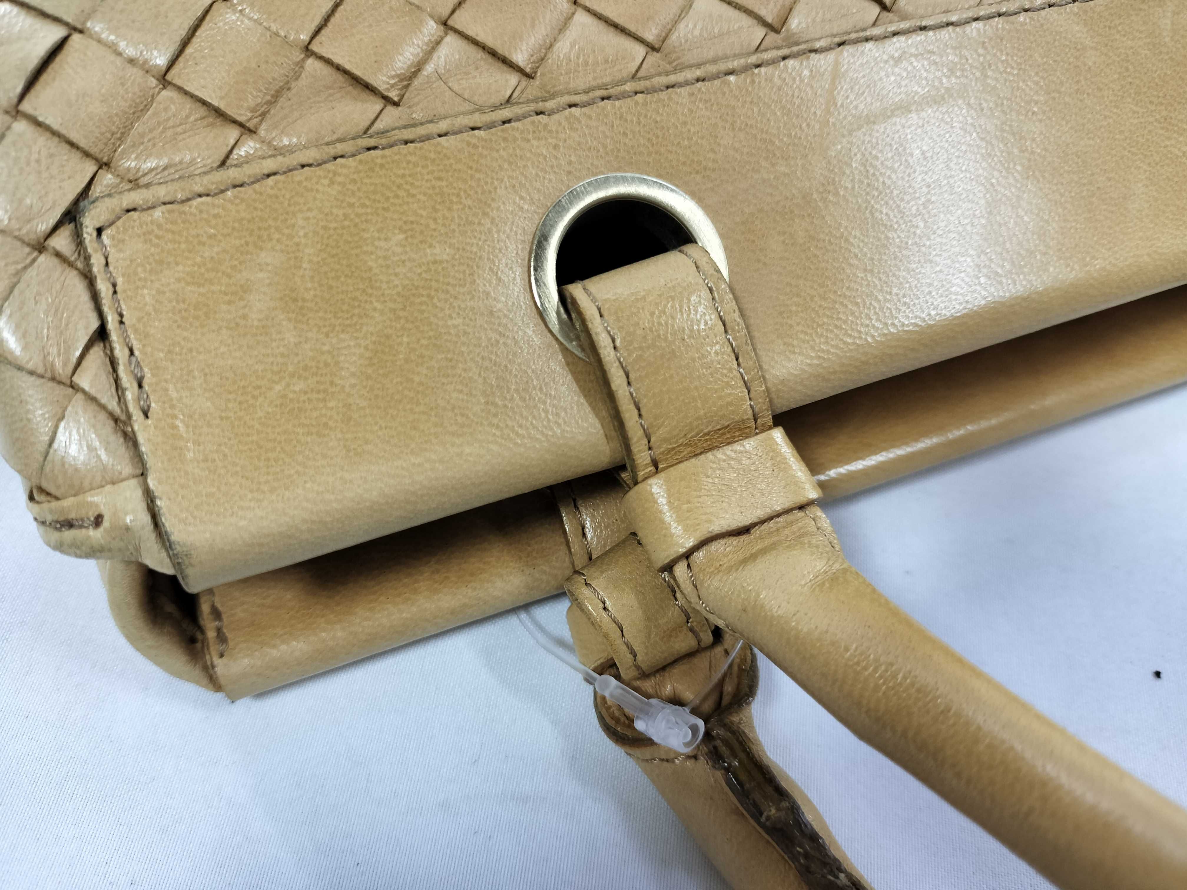 Intrecciato 2-Way Handbag with Stitching, Brown — view 5