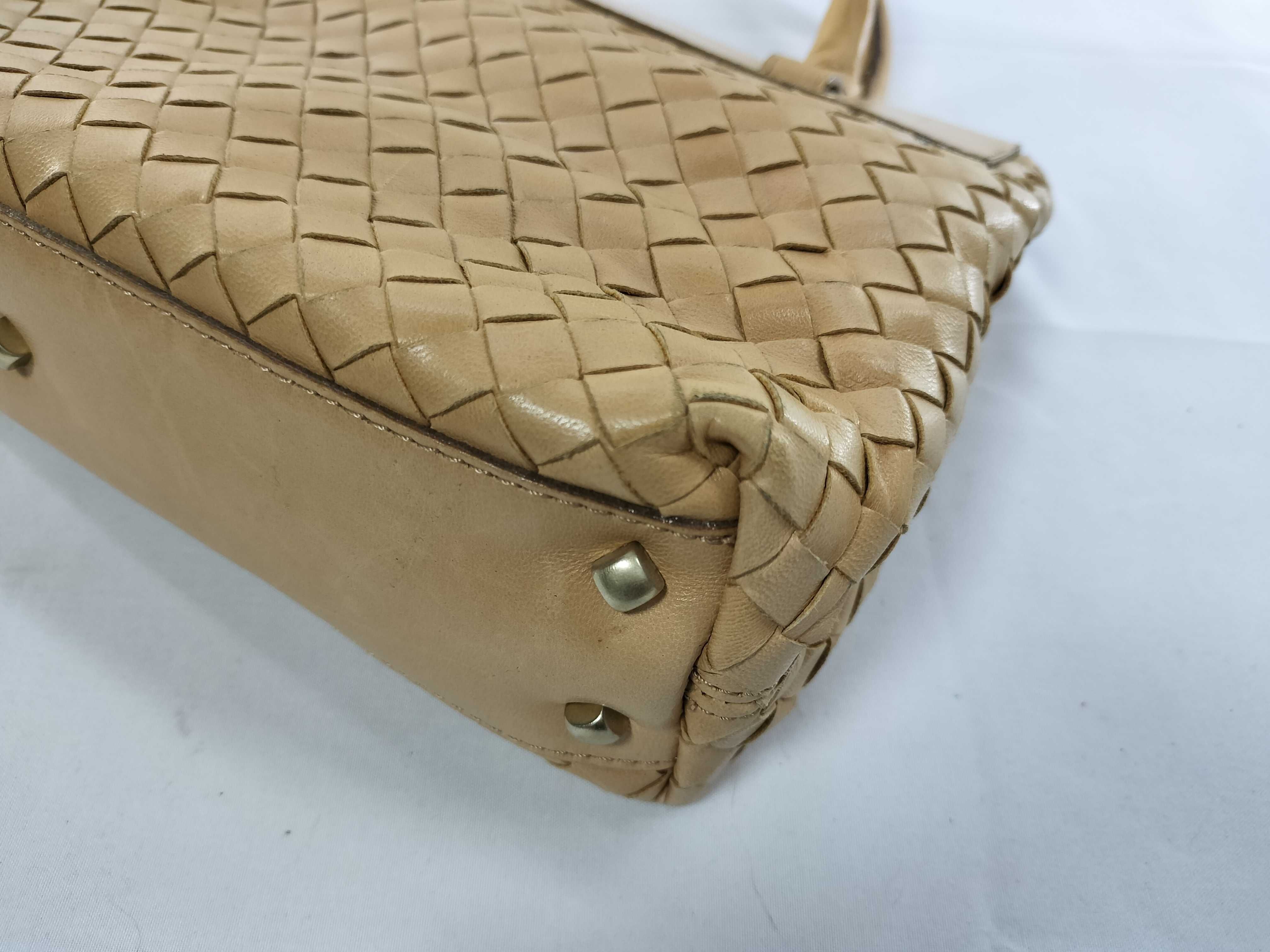 Intrecciato 2-Way Handbag with Stitching, Brown — view 6