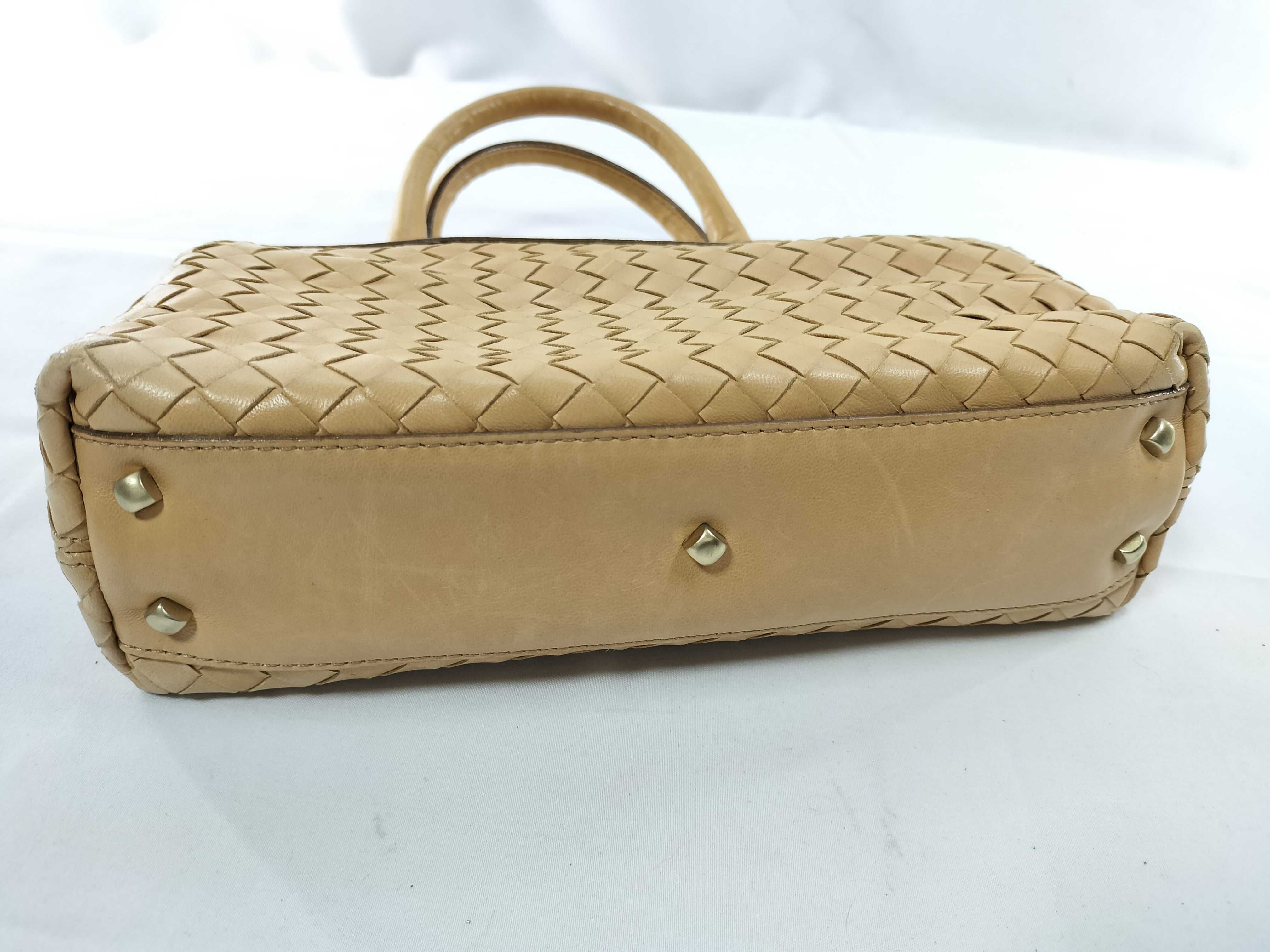 Intrecciato 2-Way Handbag with Stitching, Brown — view 7