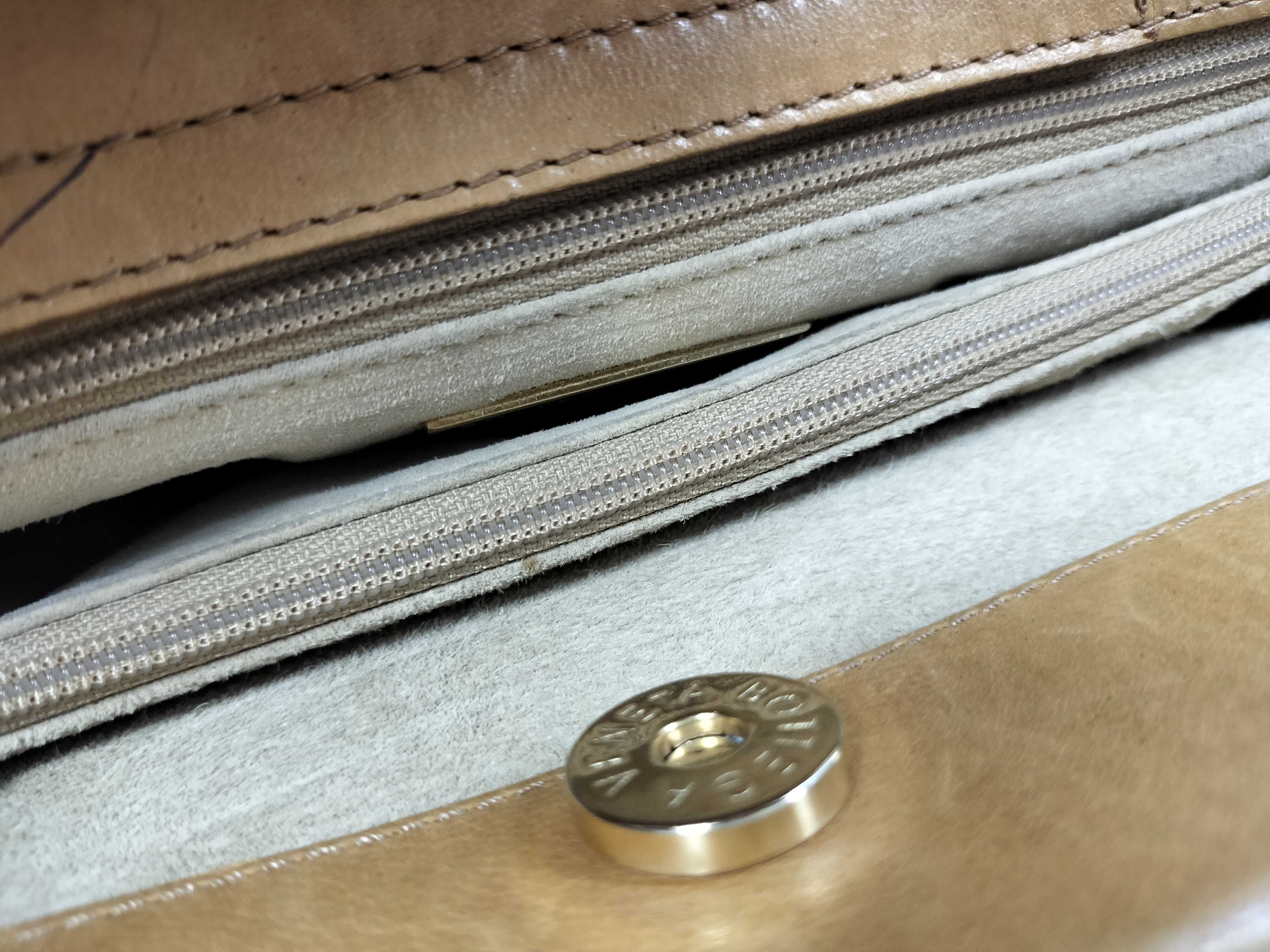 Intrecciato 2-Way Handbag with Stitching, Brown — view 9