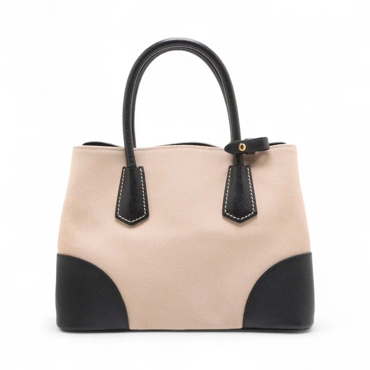 Canvas x Leather 2-Way Handbag, Beige x Black, BN2887 — view 2